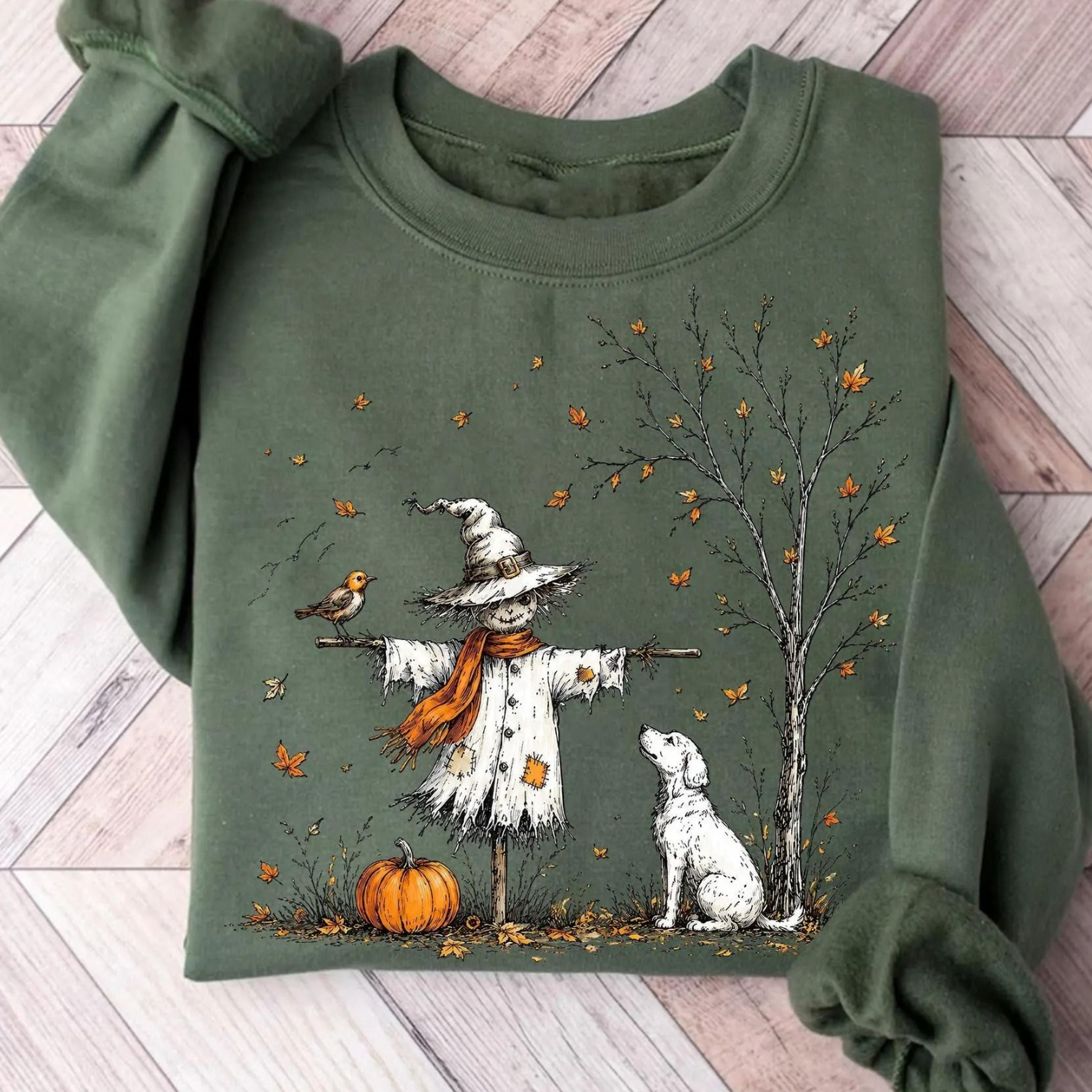 scarecrow dog pumpkin shirt, minimalist cottagecore halloweendog lover fall tee