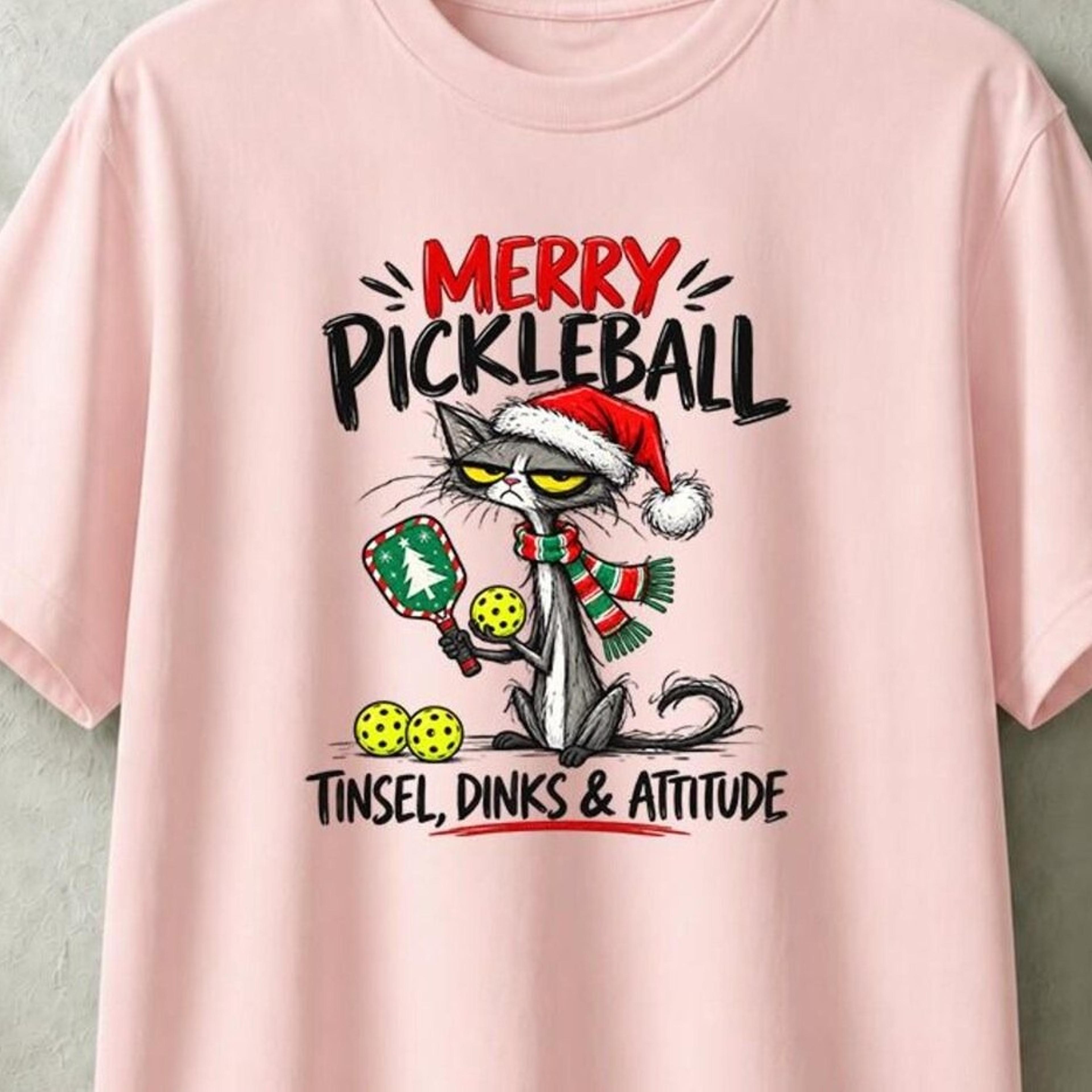 grumpy cat christmas pickleball shirt, funny sarcastic xmas tee, because murder is wrong, pickleball gift for cat lovers
