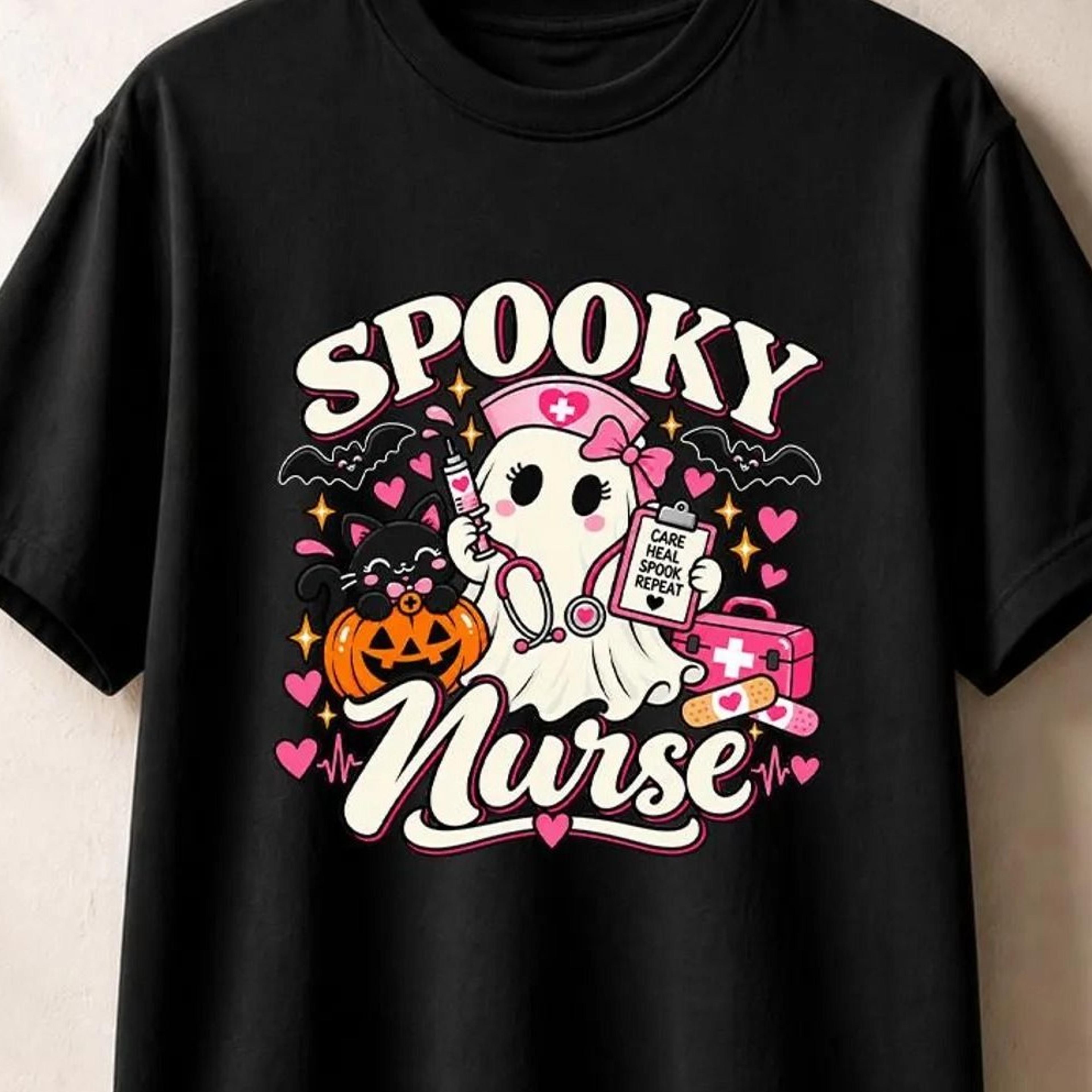 spooky nurse shirt, halloween nurse tee, cute ghost nurse shirt
