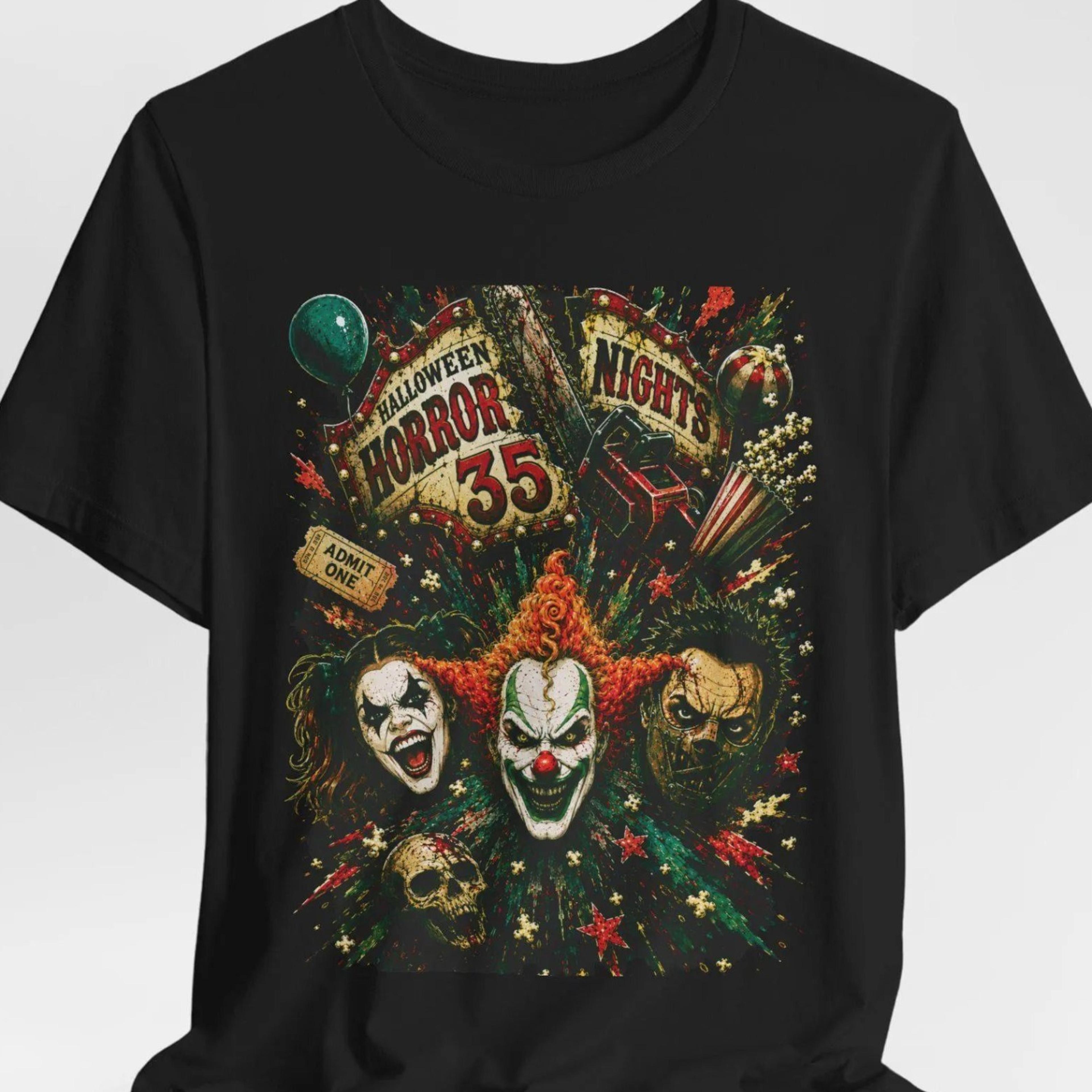 horror horror night clown faces tee | jack, chance, eddie, scary carnival 35th anniversary