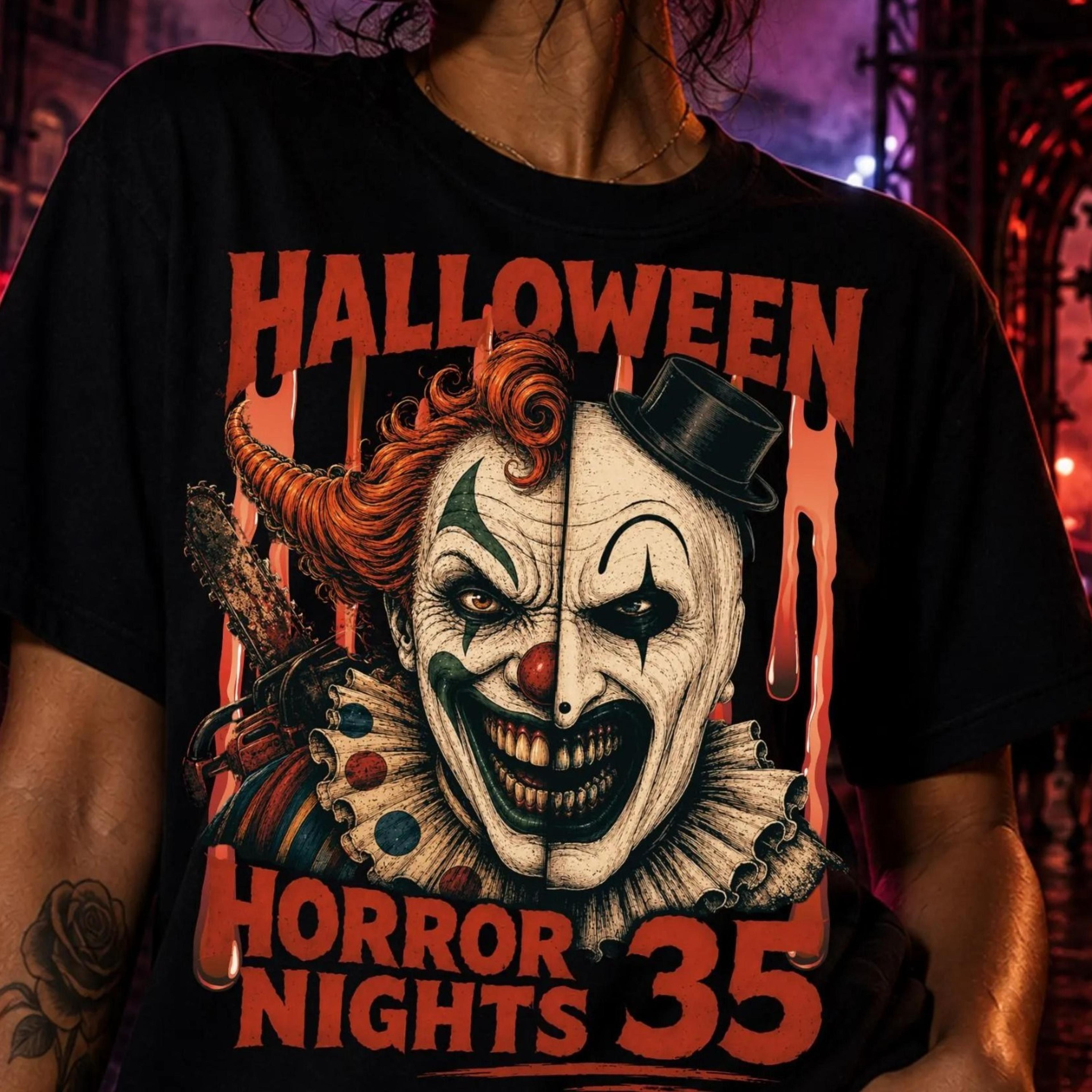 halloween horror nights 35 clown t-shirt | scary killer clown graphic