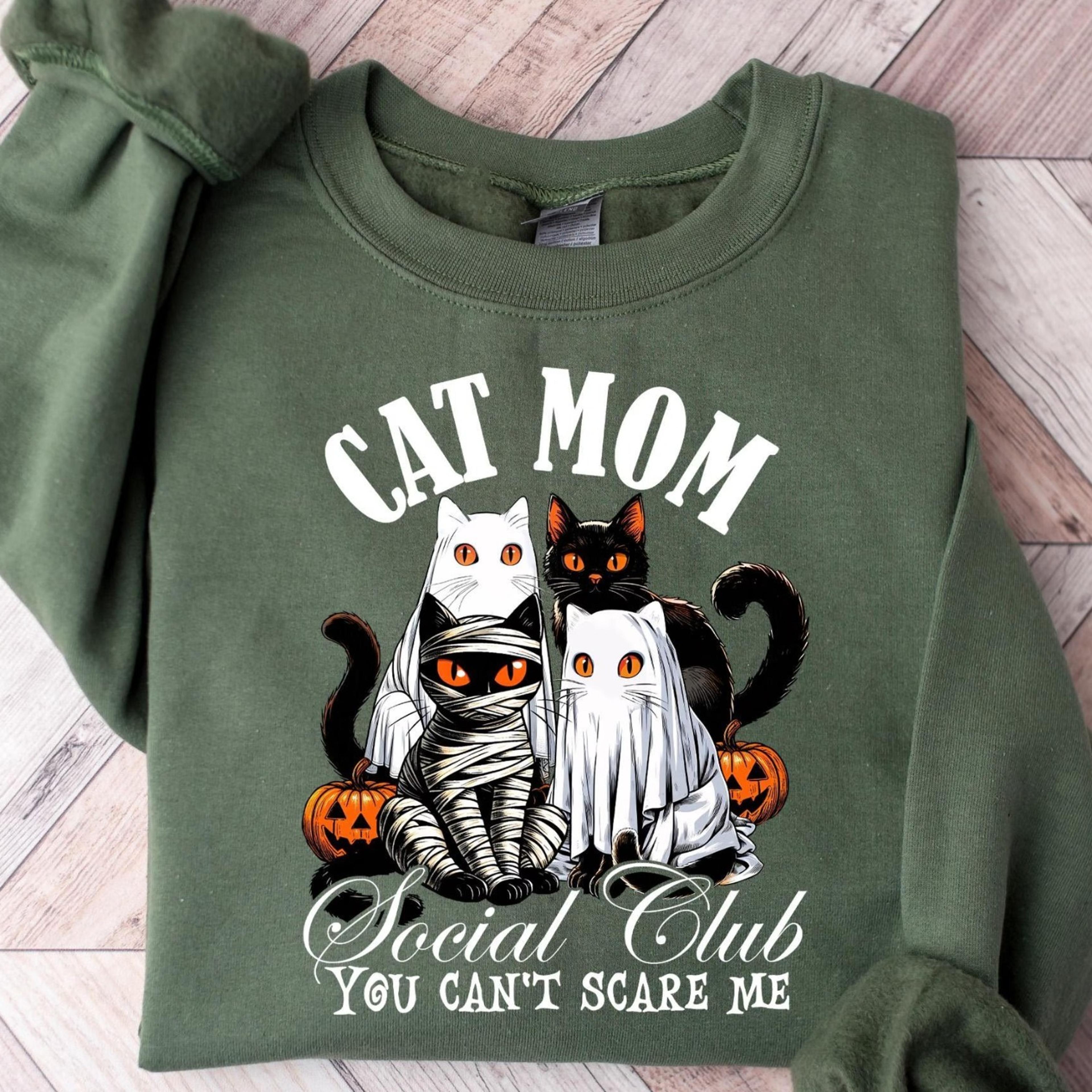 cat mom social club you can't scare me, halloween cat shirt, halloween shirt, funny halloween cat mom shirt