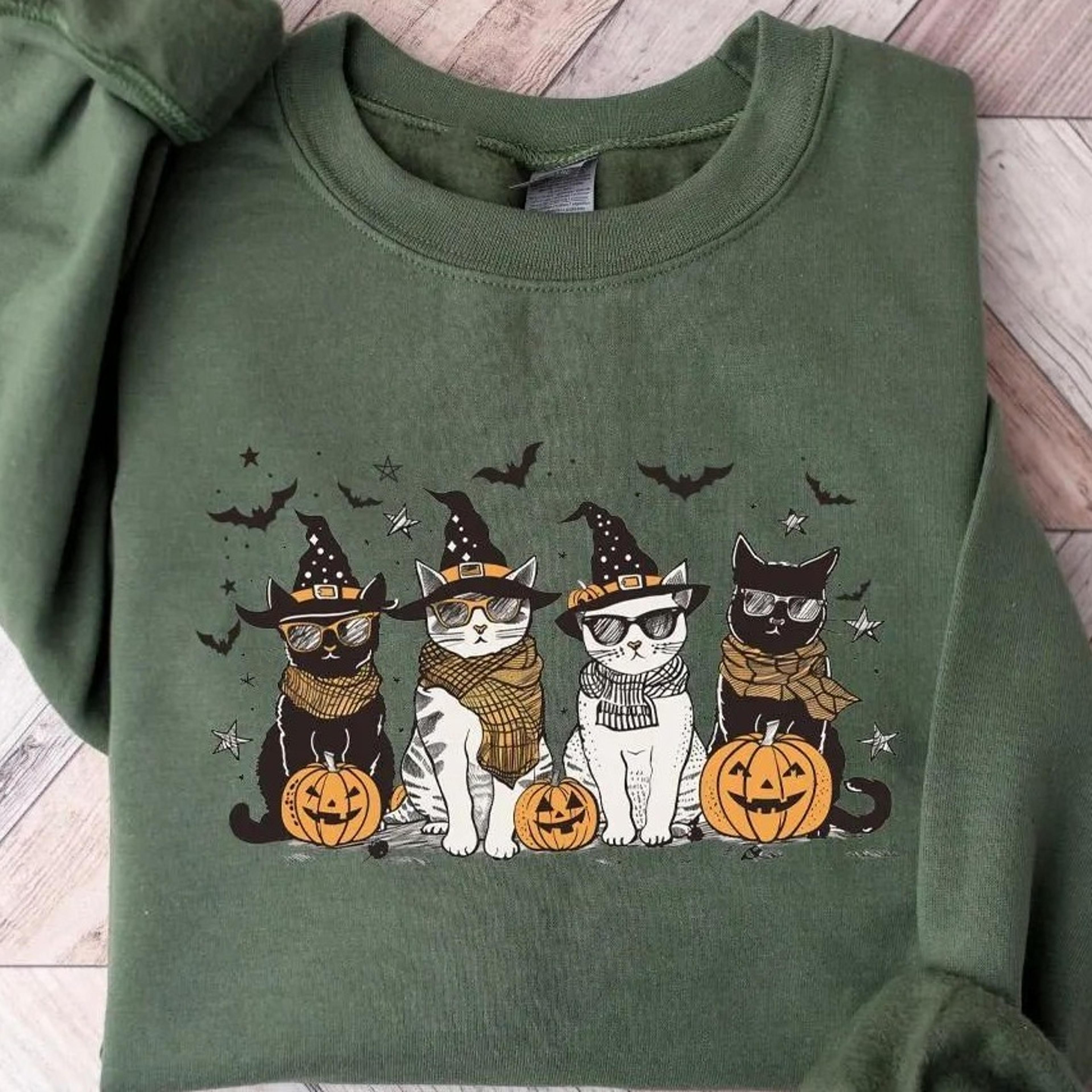 cool halloween cats sweatshirt, funny halloween cat shirt, cute cat halloween shirt, cute fall shirt