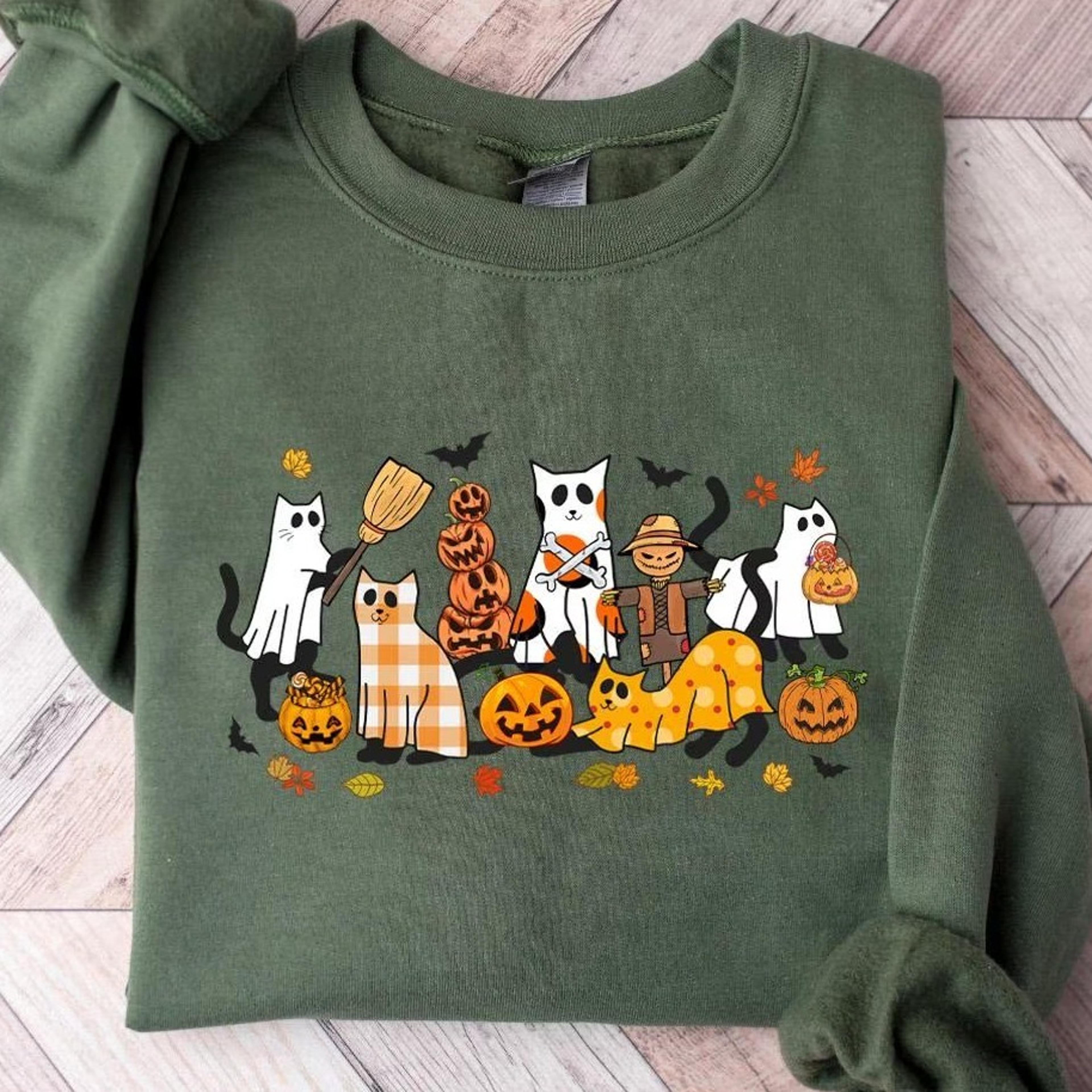 halloween sweatshirt,cat sweatshirt,ghost shirt black cat shirt,2024 spooky seas cool halloween cat shirt cat lover