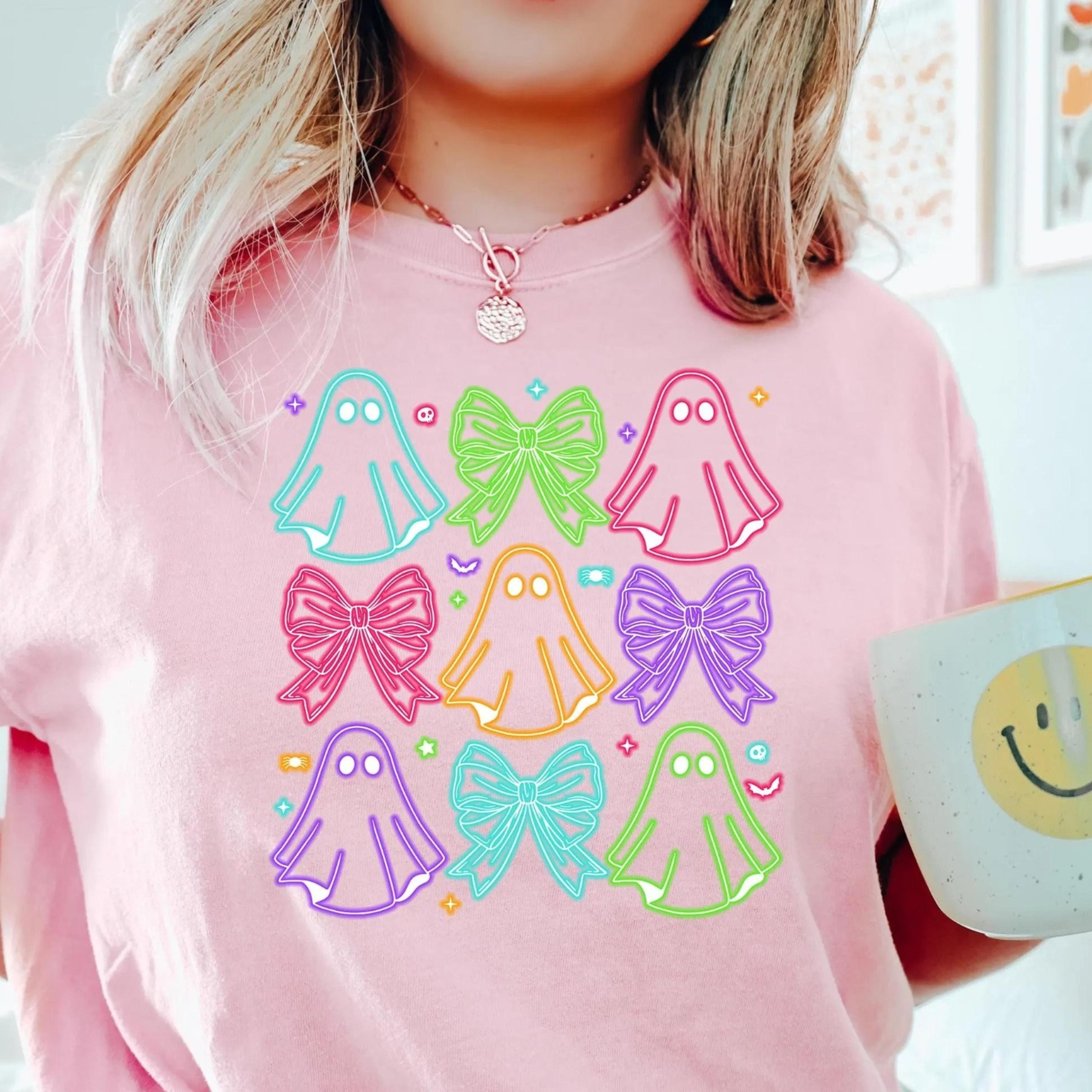 coquette halloween neon t-shirt, halloween ghost neon shirt, halloween sweater, spooky season tee