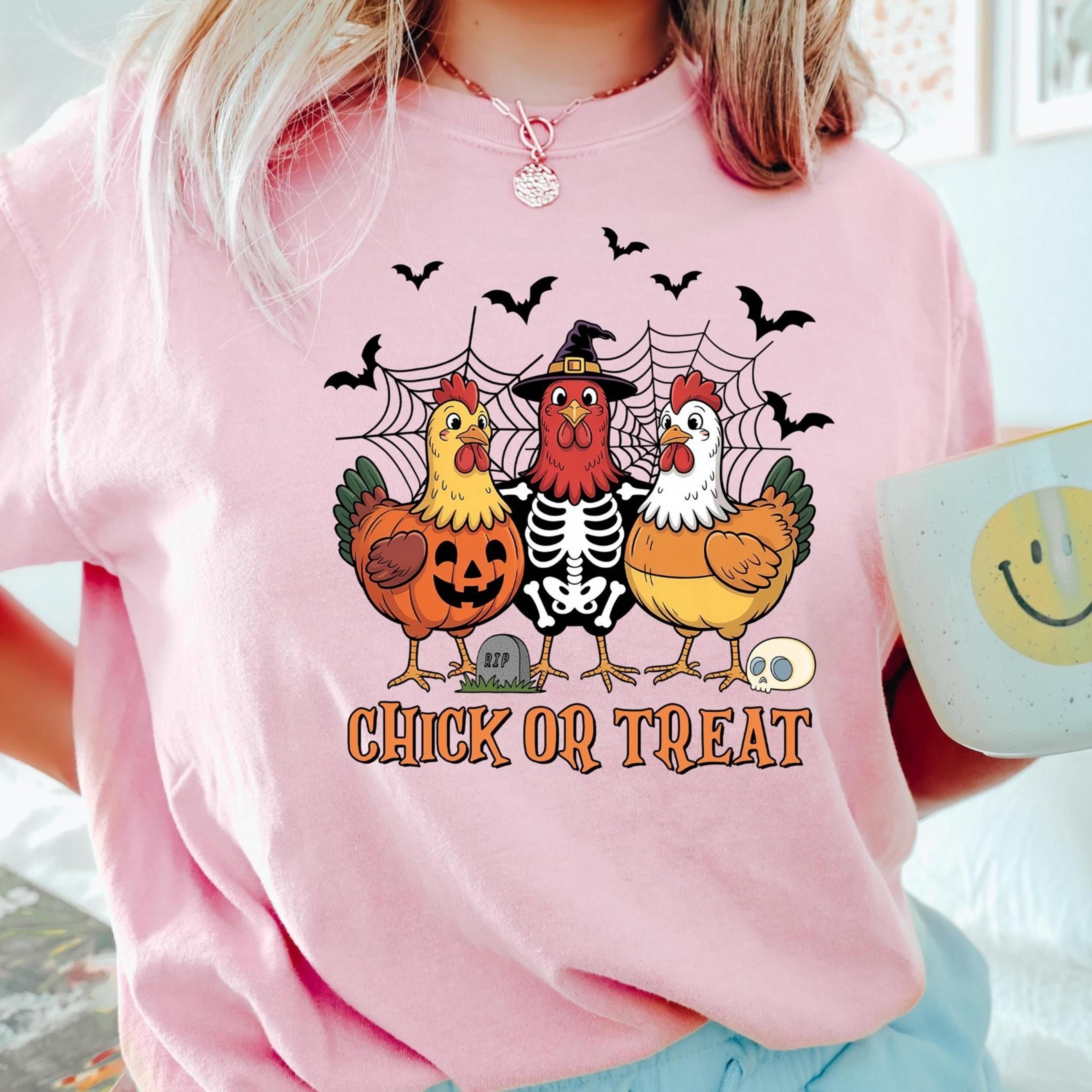 chick or treat halloween shirt, halloween chicken sweater, spooky season shirt, funny ghost chicken sweater