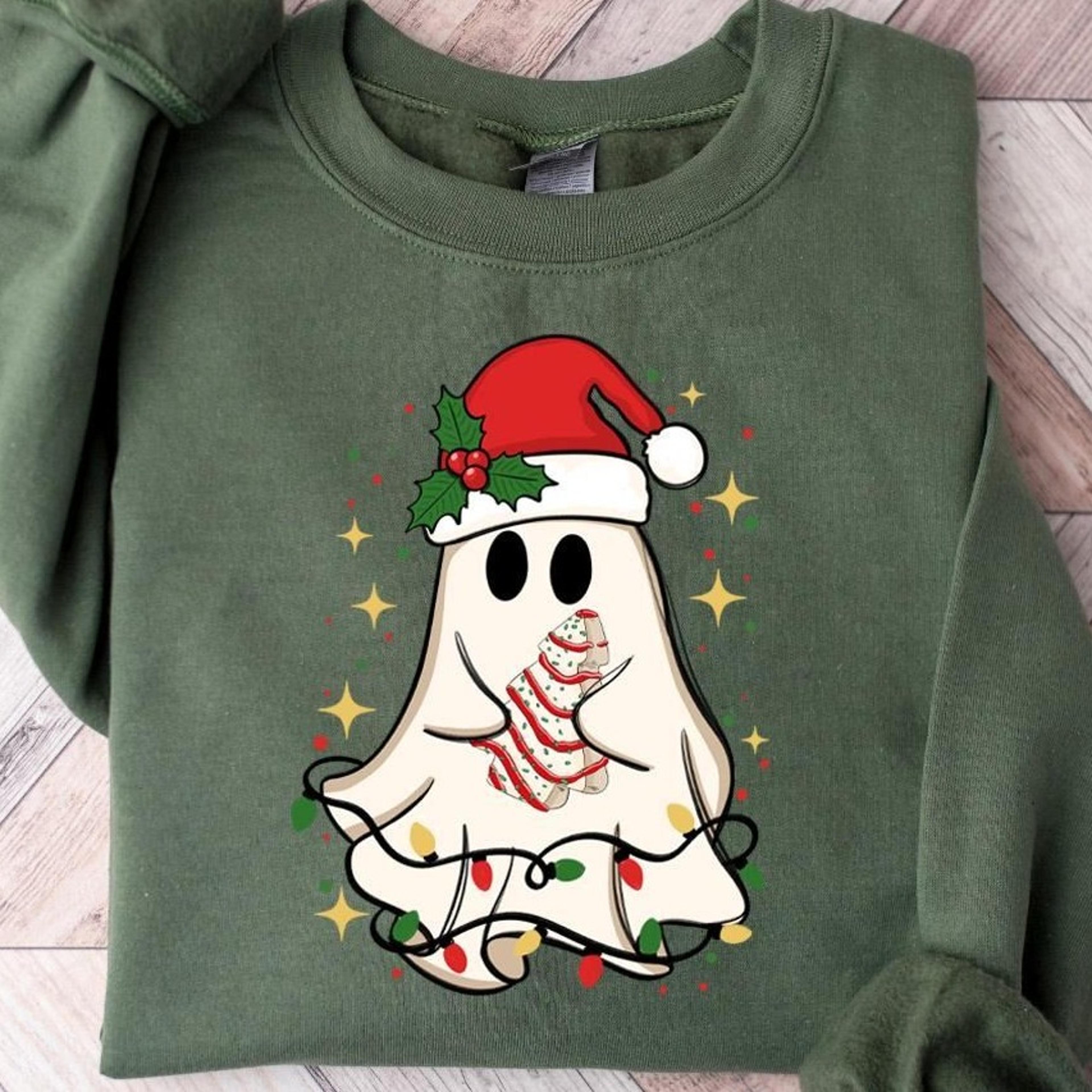 ghost santa sweatshirt, christmas ghost gift, unisex sweatshirt, holiday gift, xmas gift, christmas sweatshirt