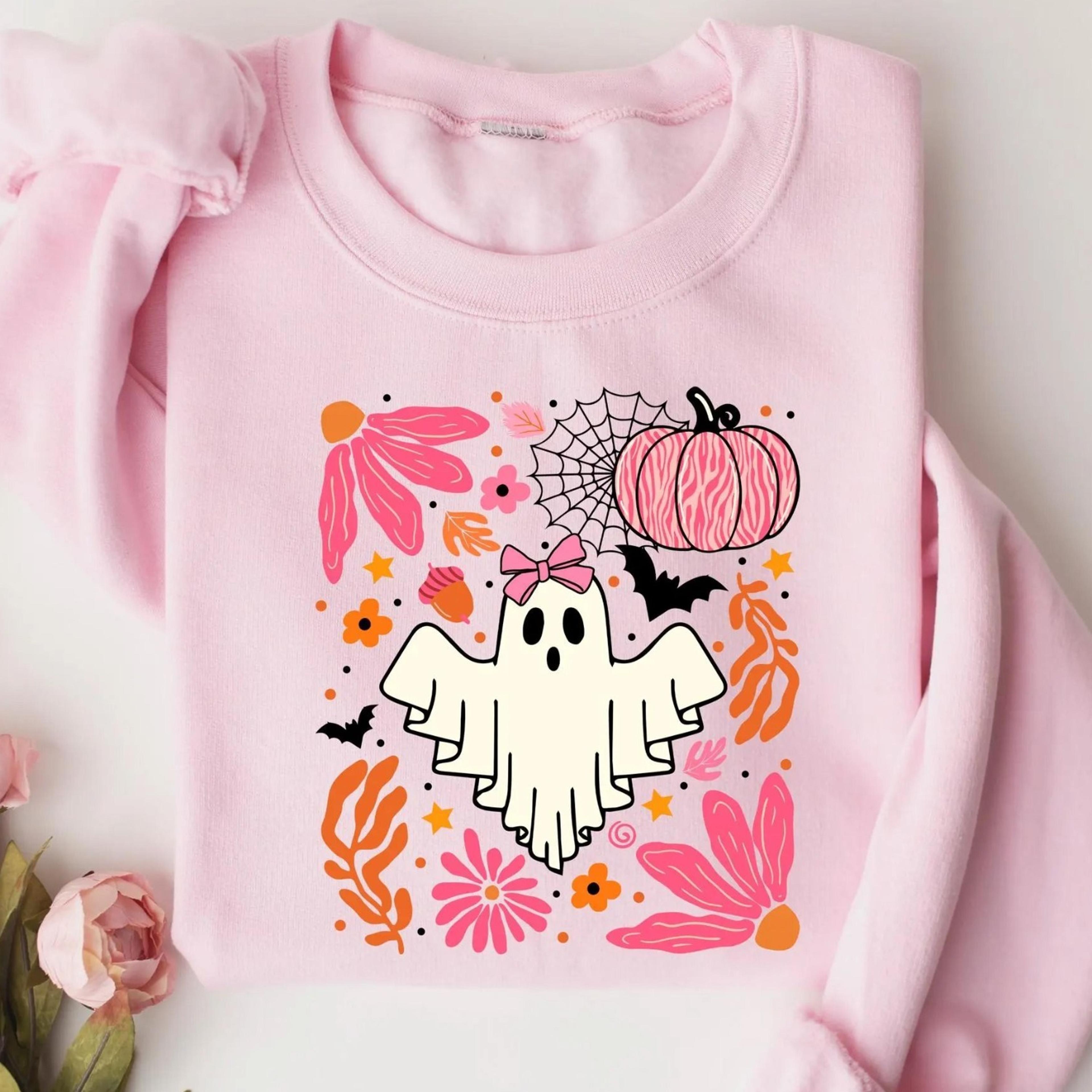 halloween pink ghost sweatshirt, leopard pink pumpkin sweatshirt, boho floral fall shirt, halloween boho floral tee