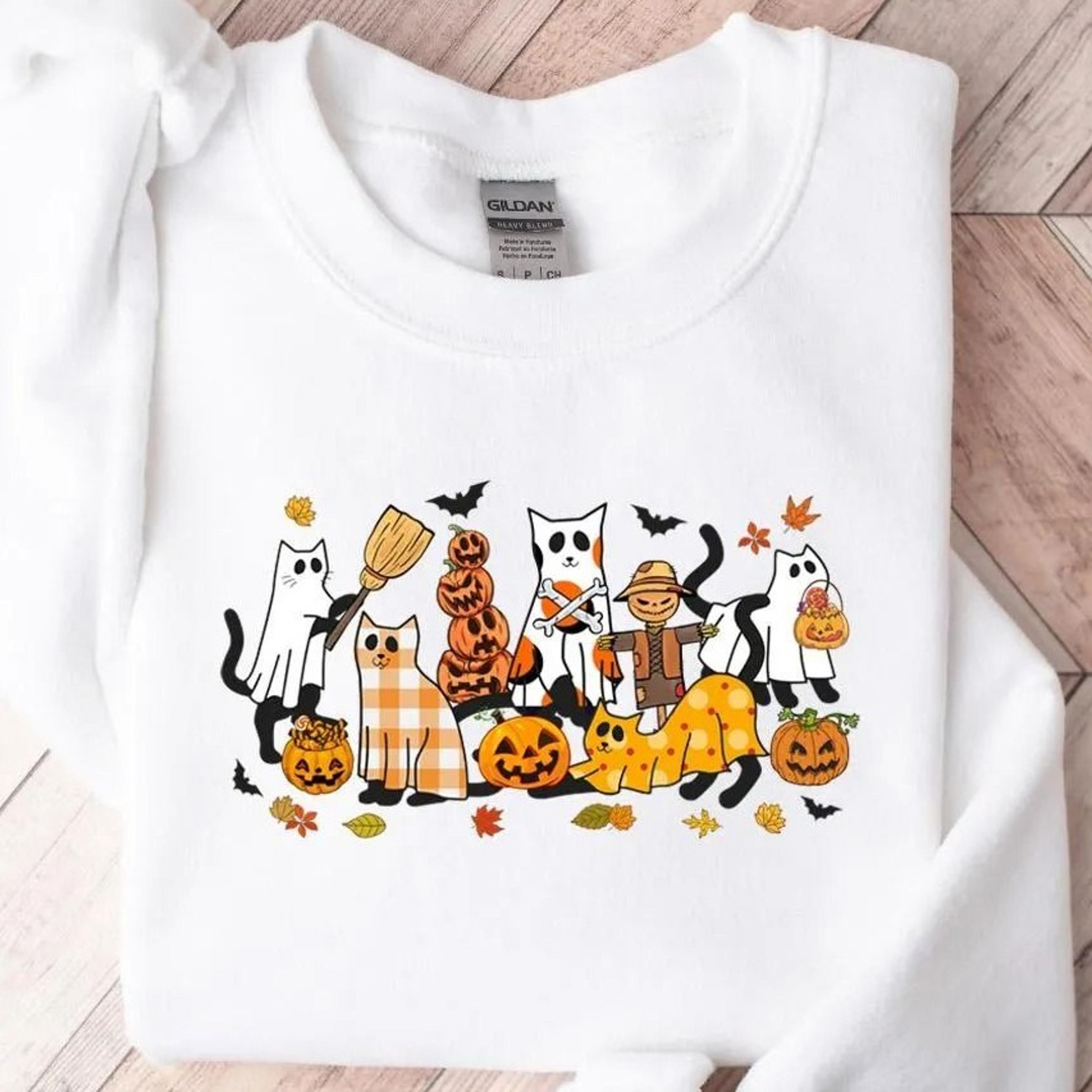 halloween sweatshirt,cat sweatshirt,ghost shirt,black cat shirt,2023 spooky seas,cool halloween cat shirt