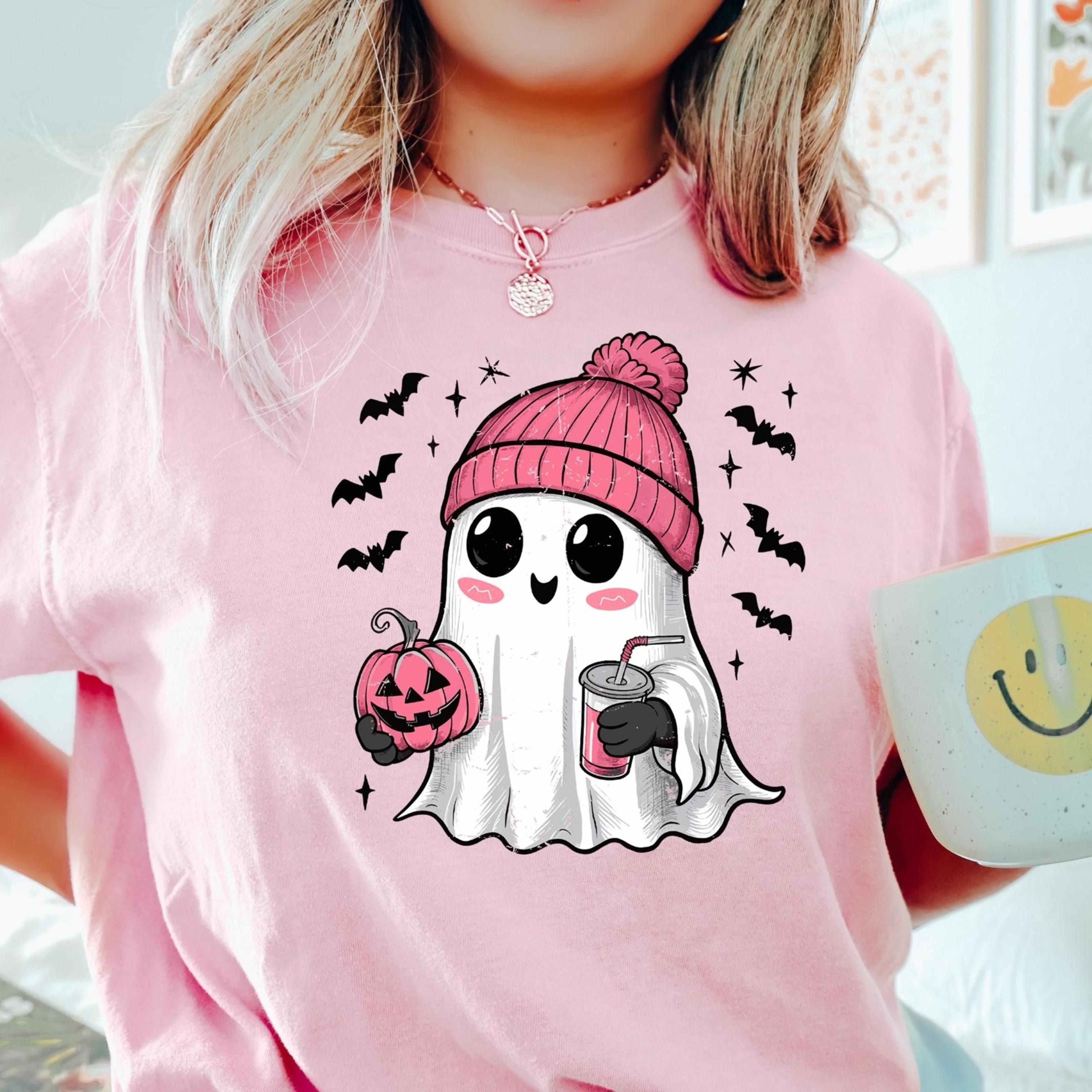halloween cute pink ghost t shirt, cute ghost sweatshirt, halloween ghost shirt, halloween girls shirt