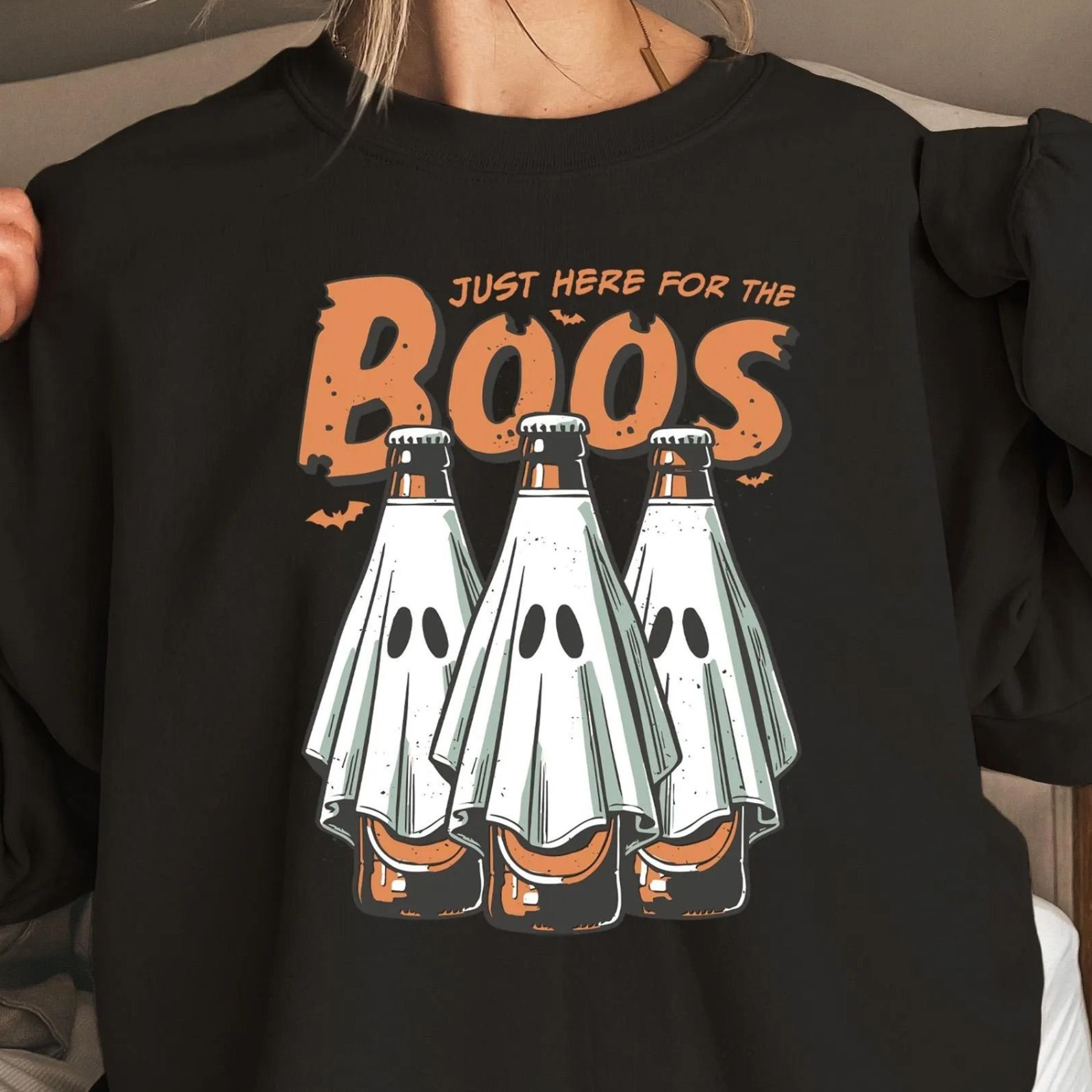 funny just here for the boos halloween sweatshirt, 6 pack booze ghost beer sweater, halloween men sweater