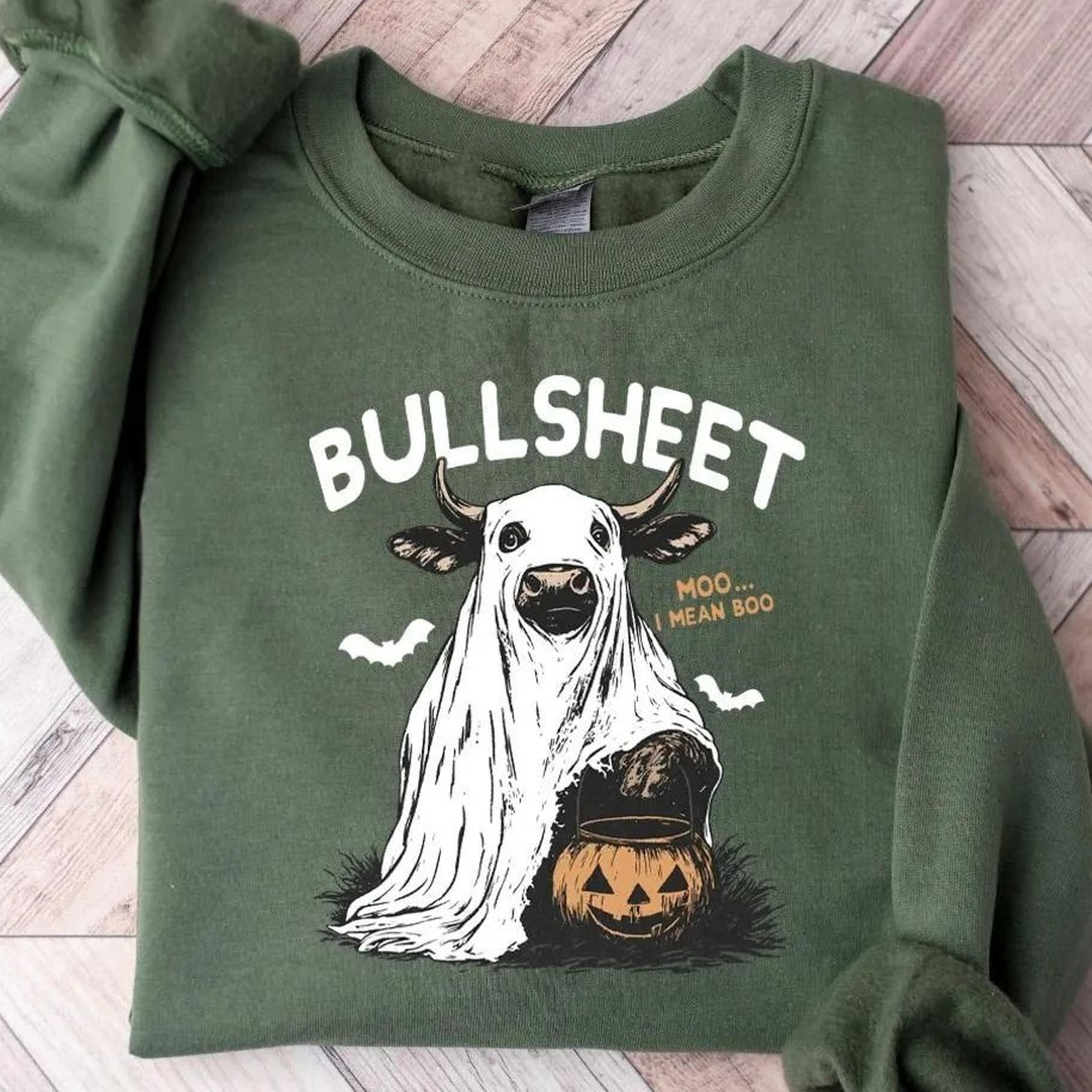 moo i mean boo, ghost cow sweatshirt, halloween sweatshirt, bullsheet cow shirt, cow lovers halloween gift, cow shirt