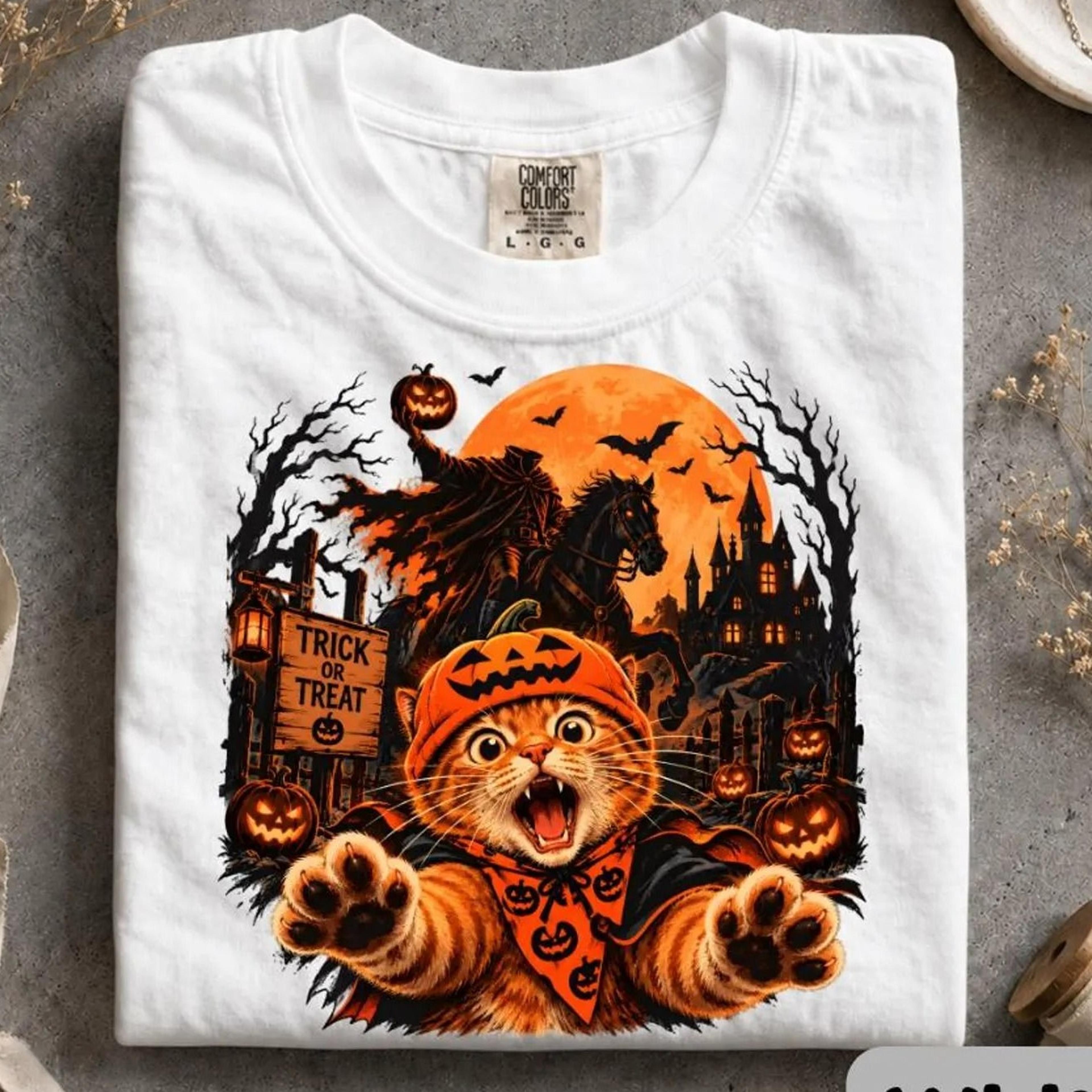 halloween cat shirt, spooky cat tee, funny pumpkin cat shirt, vintage halloween graphic tee, retro halloween