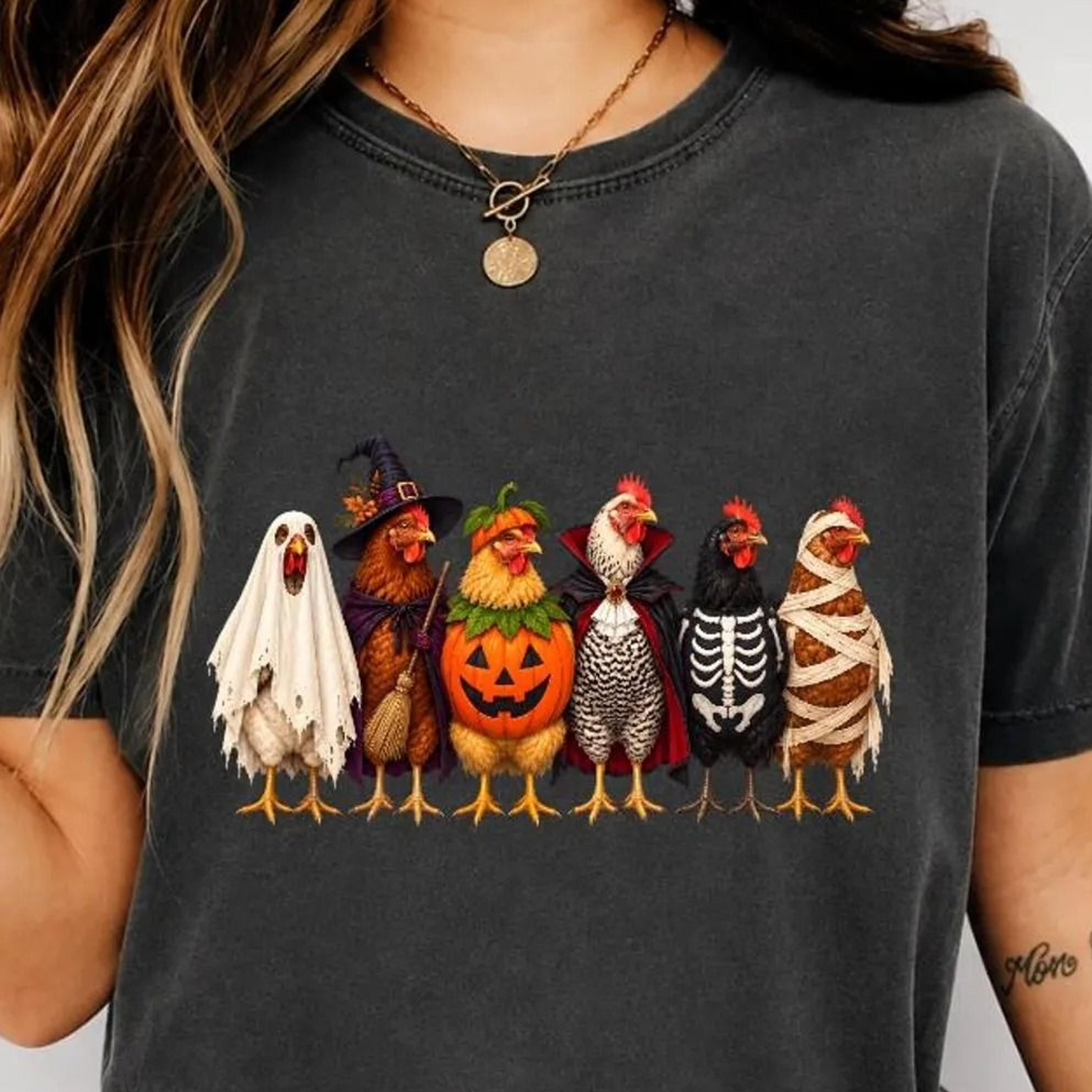 halloween chicken shirt, funny chicken tee, ghost pumpkin skeleton hen shirt, spooky farm halloween chicken love