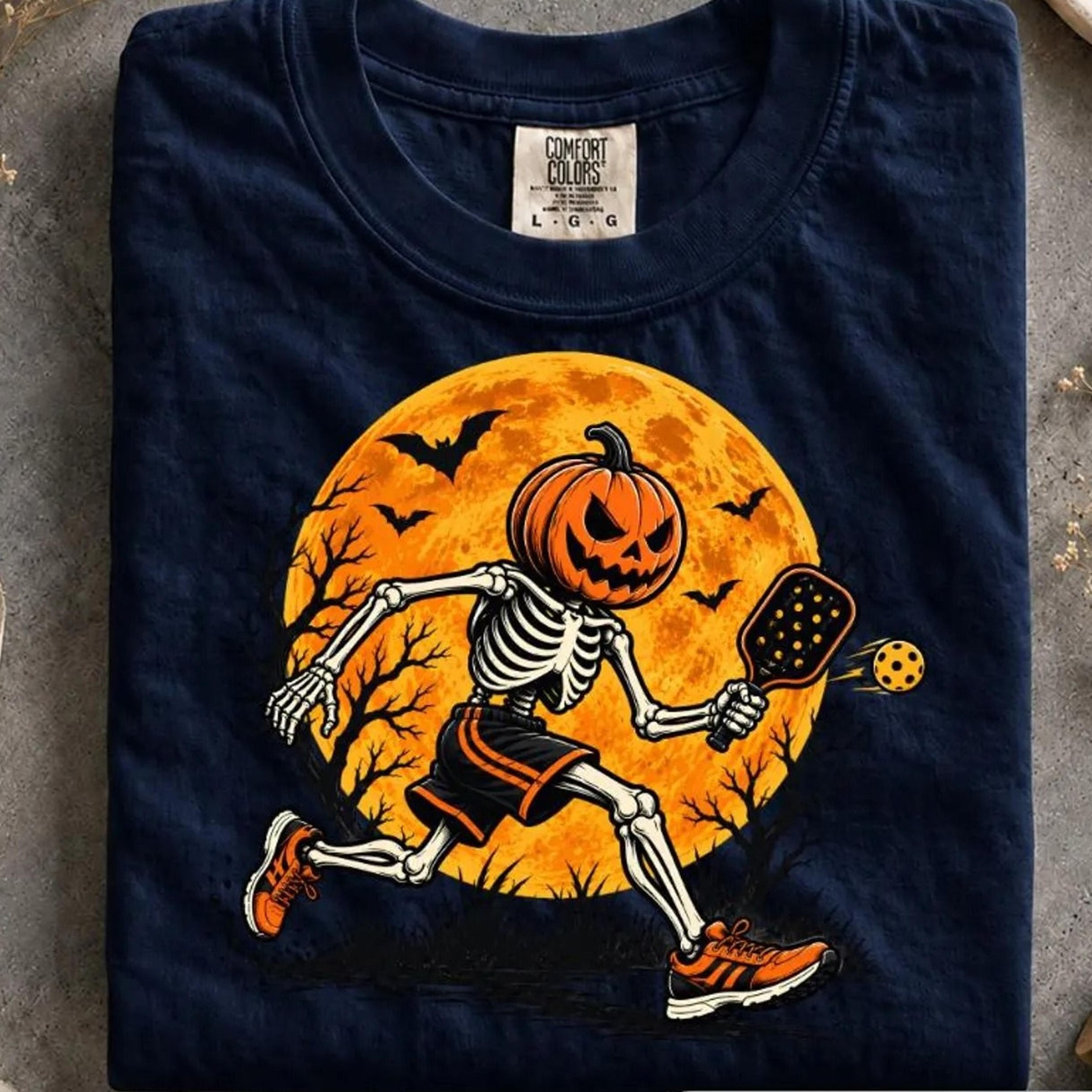 halloween pickleball shirt, pumpkin skeleton pickleball tee, funny spooky sports shirt, pickleball player halloween gift