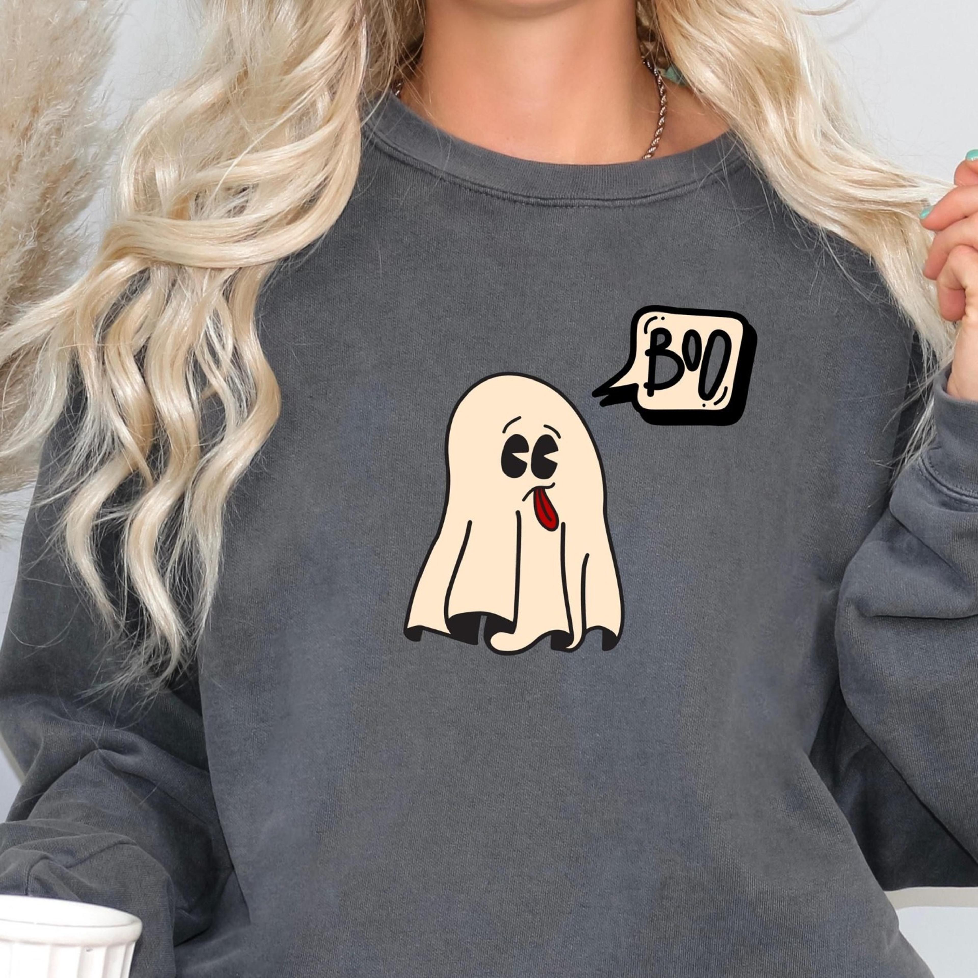 boo ghost sweatshirt unisex style halloween pullover spooky season crewneck