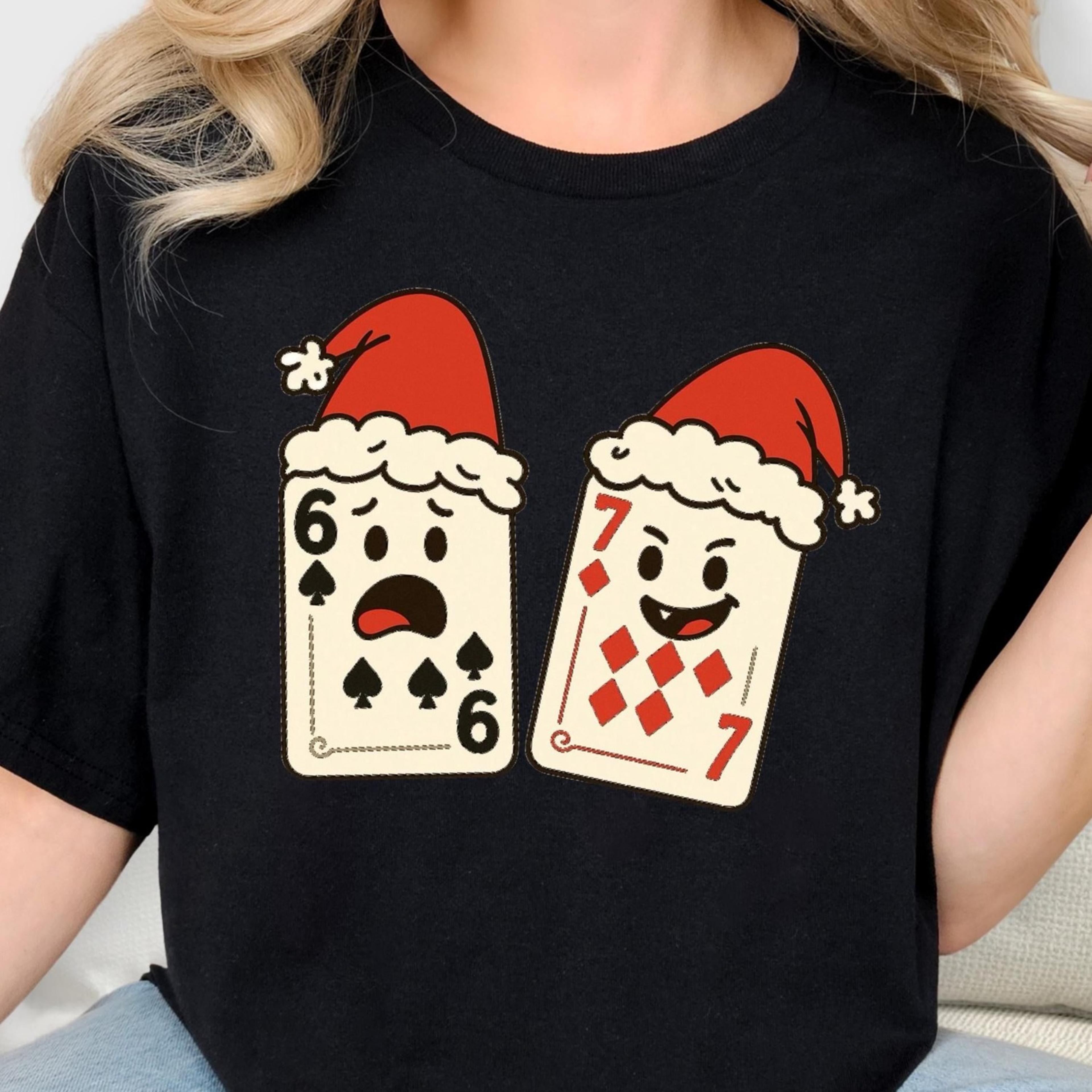 funny 6 7 shirt – 6 and 7 playing cards meme tee – santa hat poker shirt