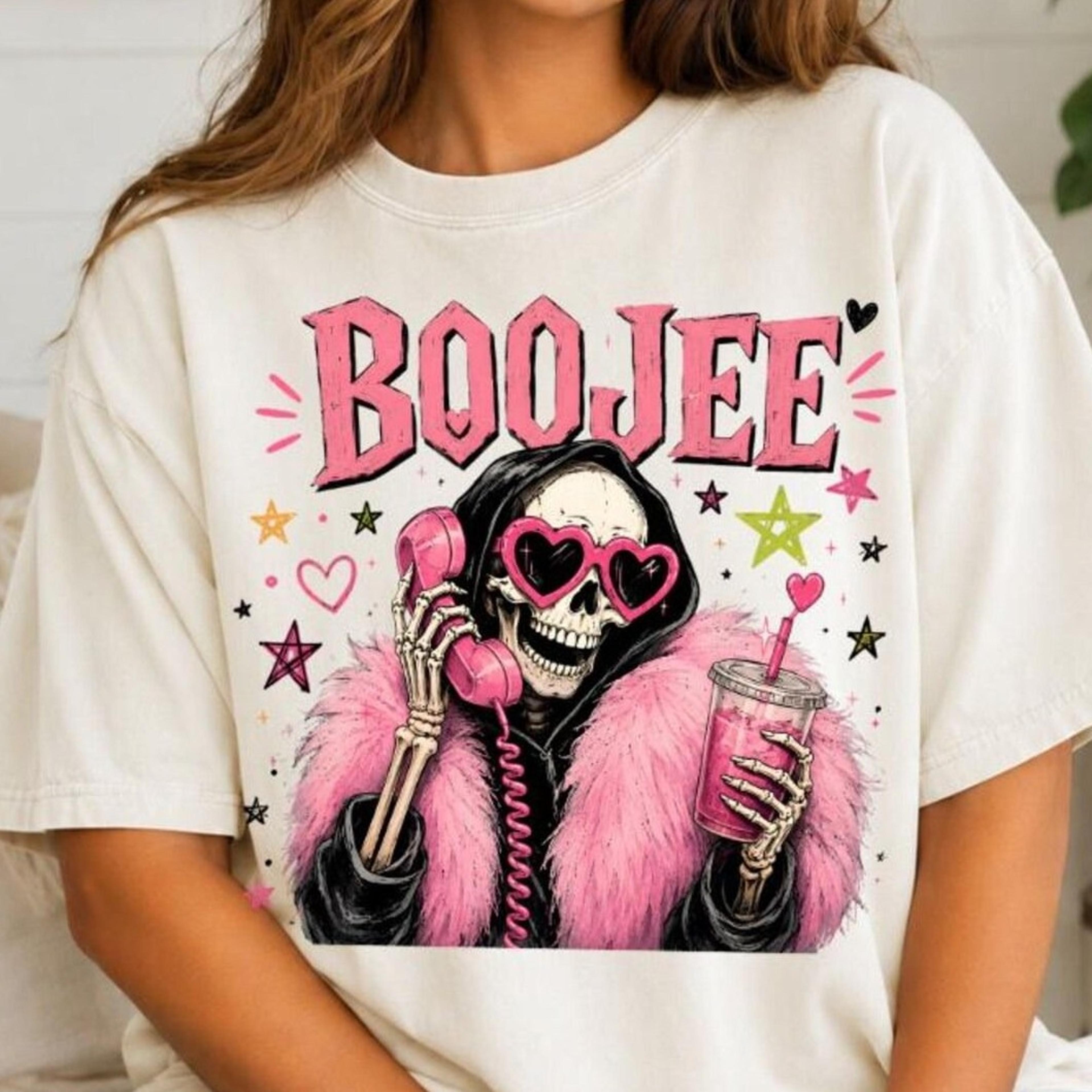 boojee skeleton shirt, skeleton art shirt, girly halloween tee, pink spooky graphic tee, retro skeleton shirt, halloween