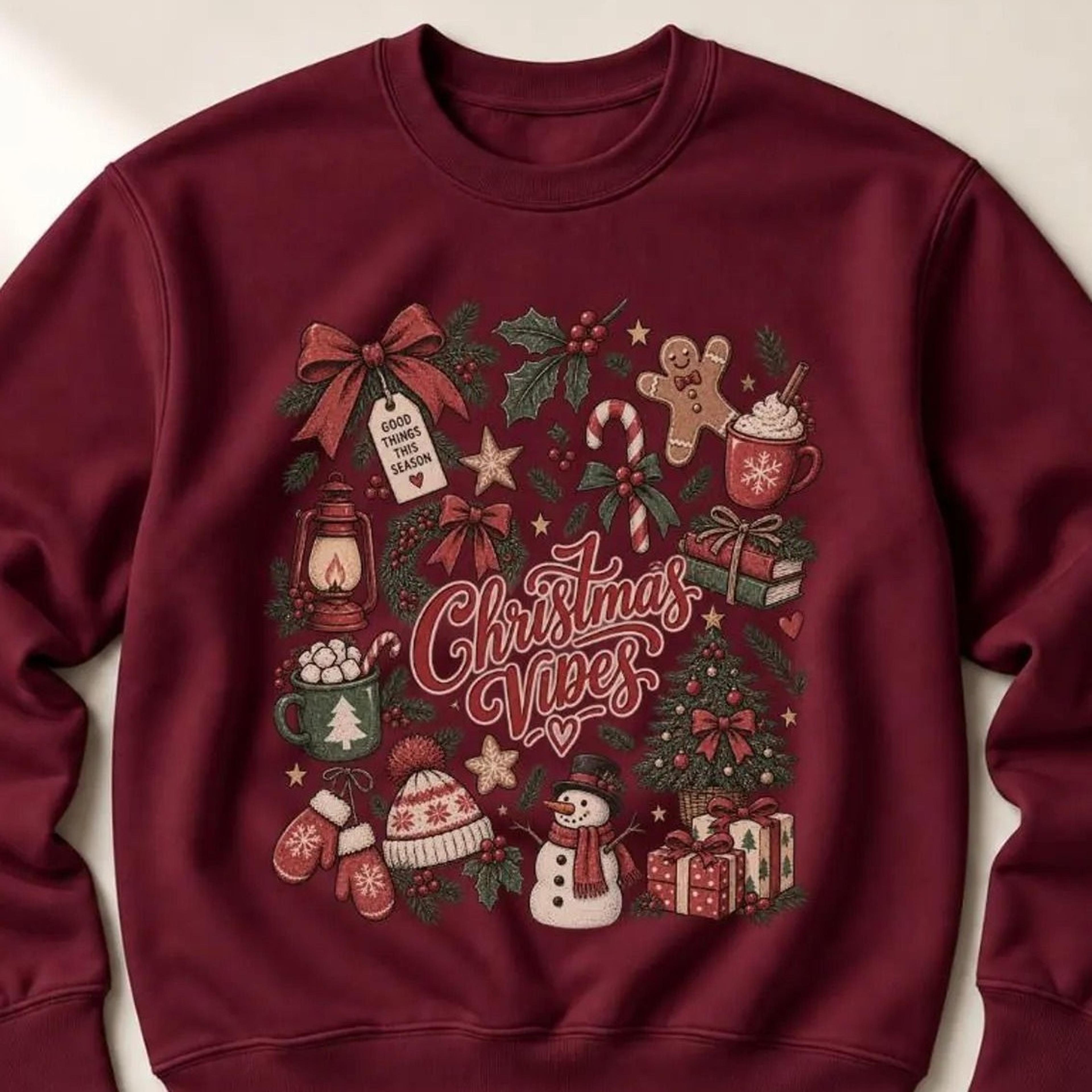 christmas vibes sweatshirt, vintage christmas crewneck, retro holiday sweater, gingerbread snowman pullover, cozy xmas g