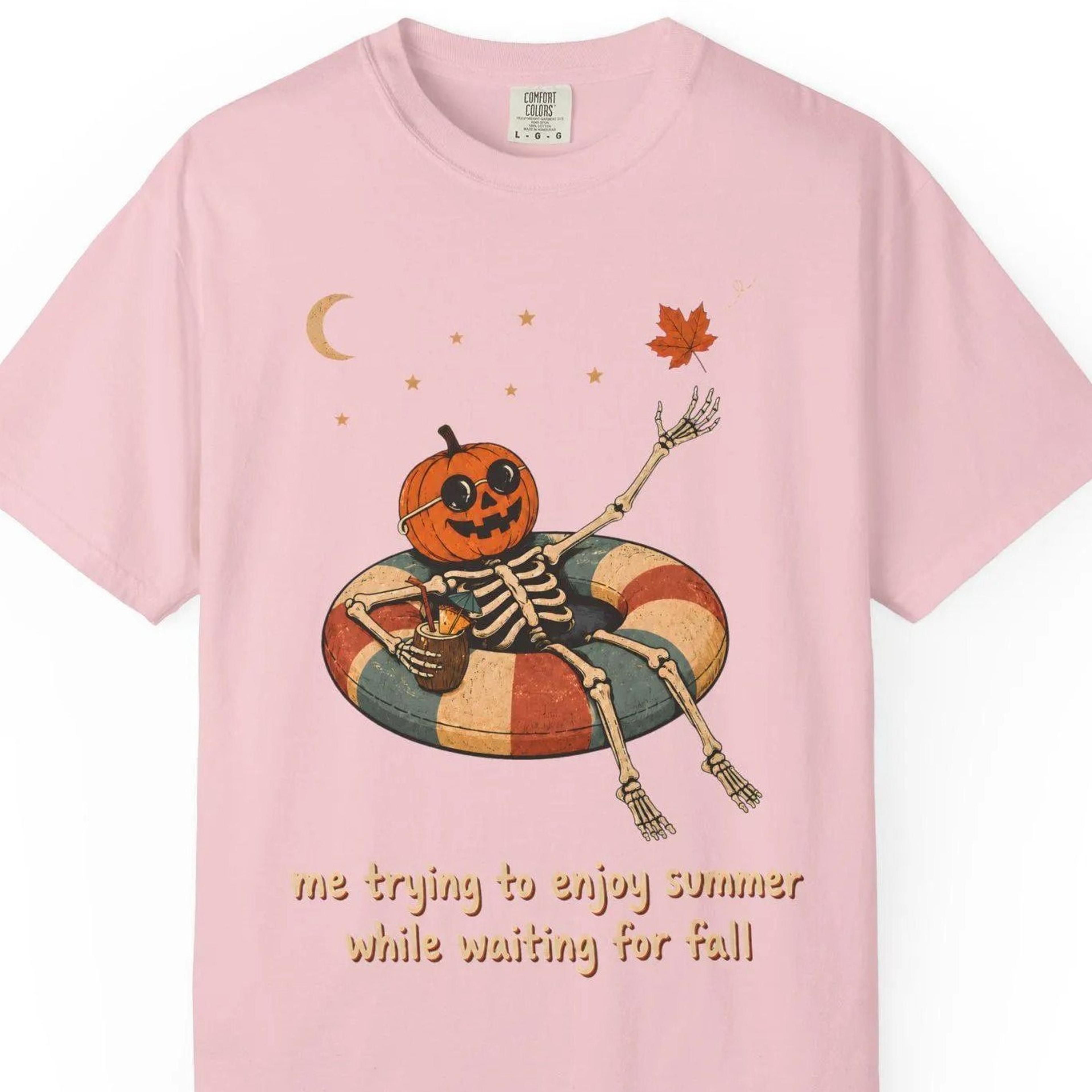 fall vibe shirt, summerween tee, waiting for fall shirt, funny pumpkin skeleton tee, autumn lover gift