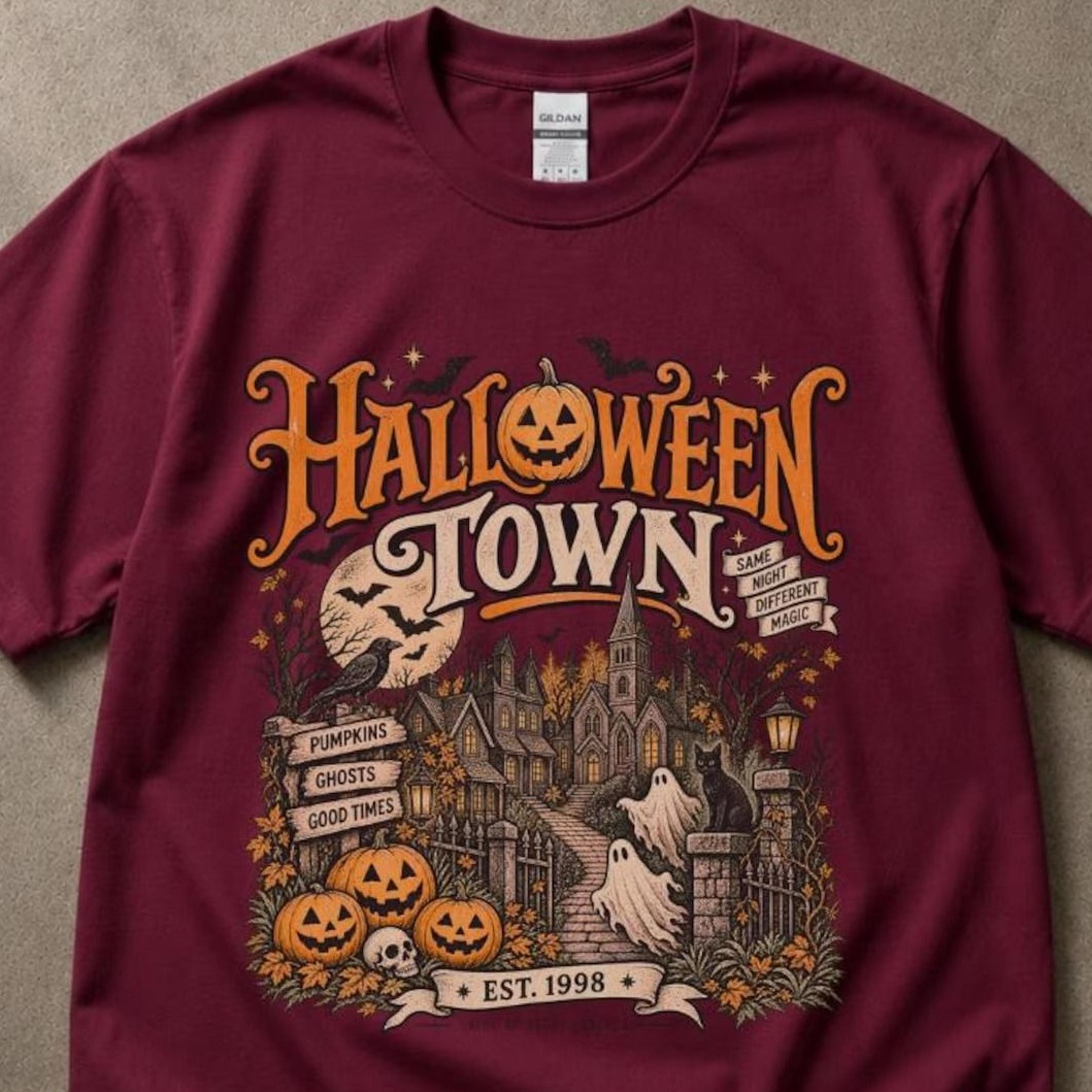 halloweentown est 1998 vintage 90s style graphic t-shirt, vintage halloween t-shirt, haunted house spooky season graphic