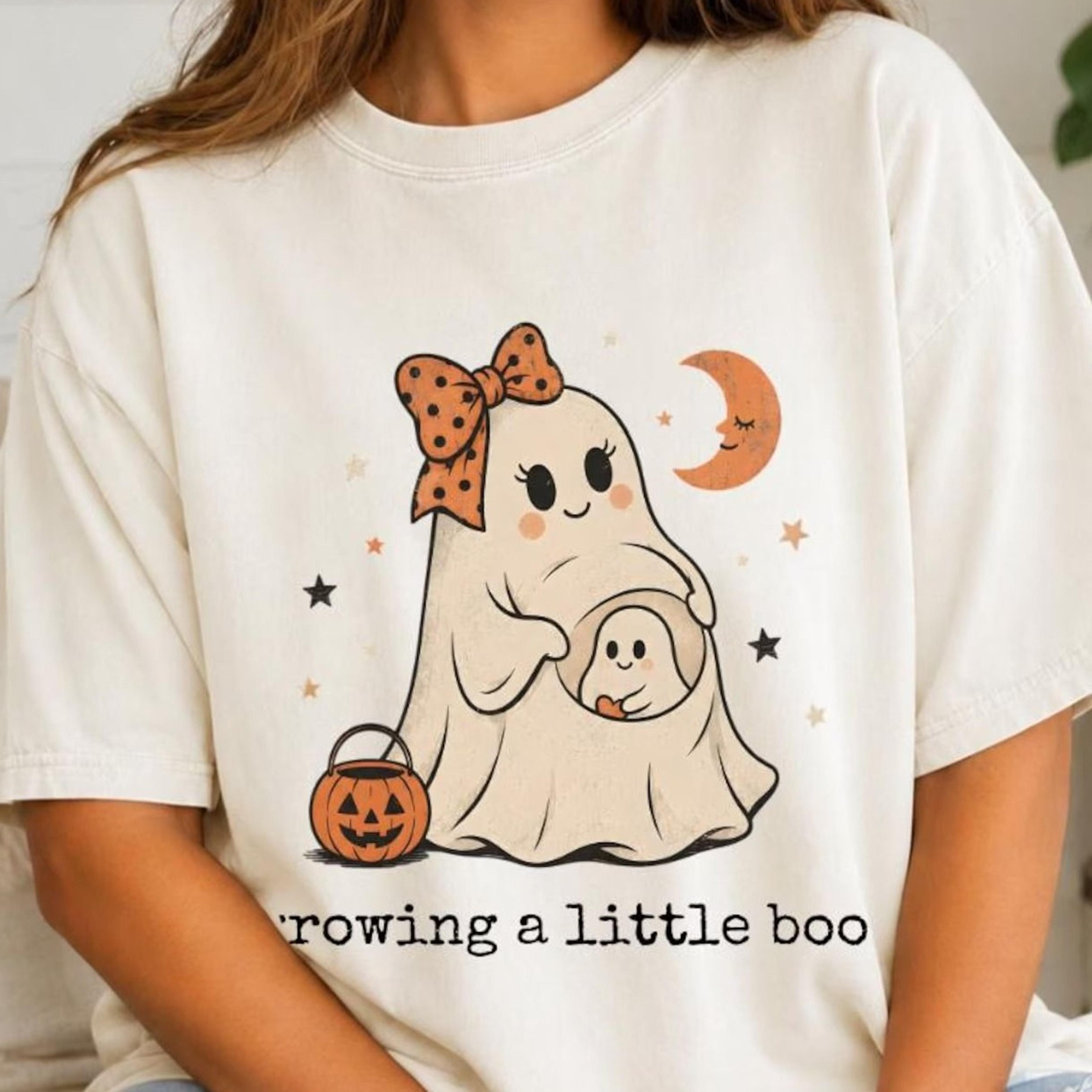 expecting mom shirt, growing a little boo tee, halloween pregnancy shirt, cute ghost maternity tee, pregnancy announceme