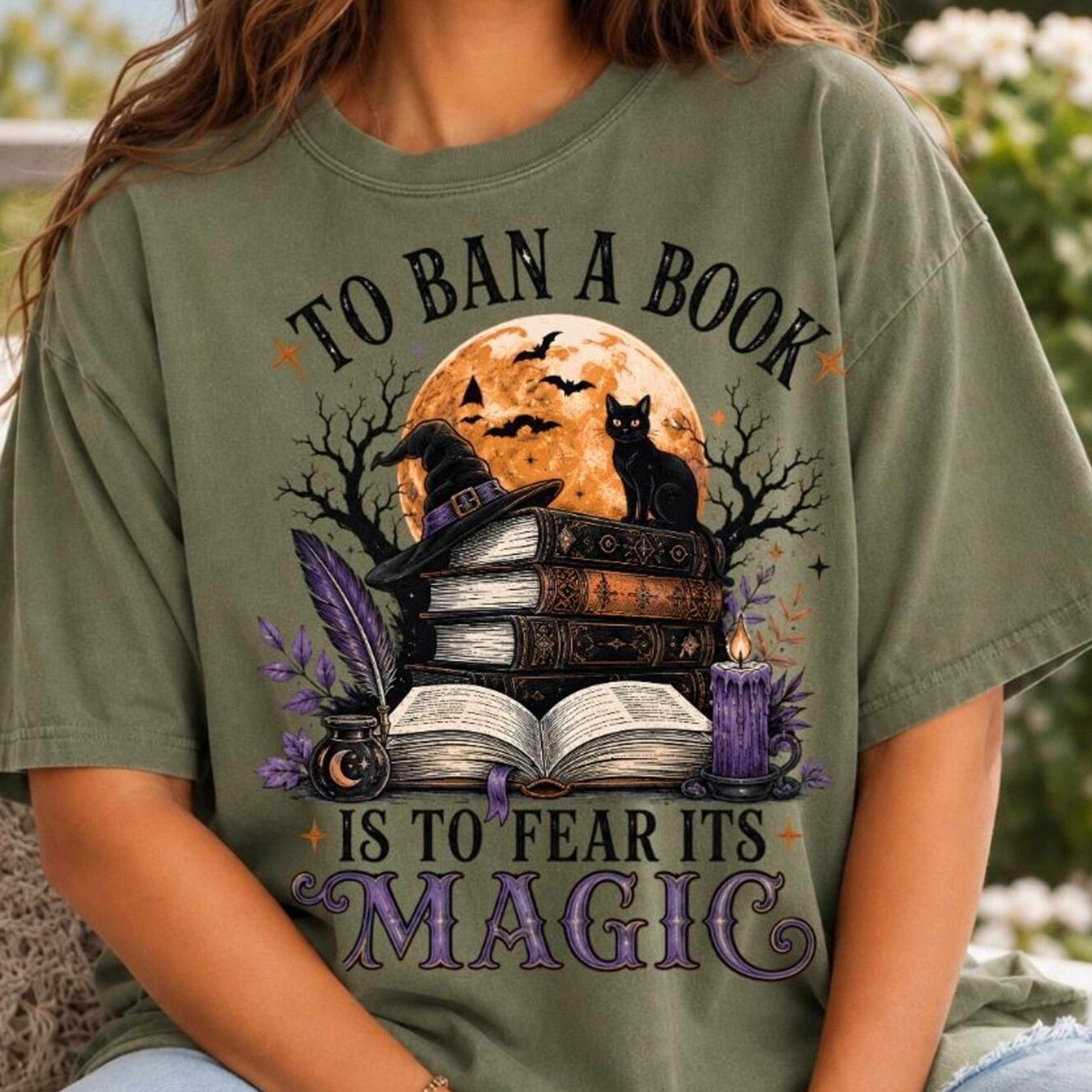 witchy book shirt, to ban a book is to fear its magic tee, magical reader shirt, gothic reader tee, dark academia shirt