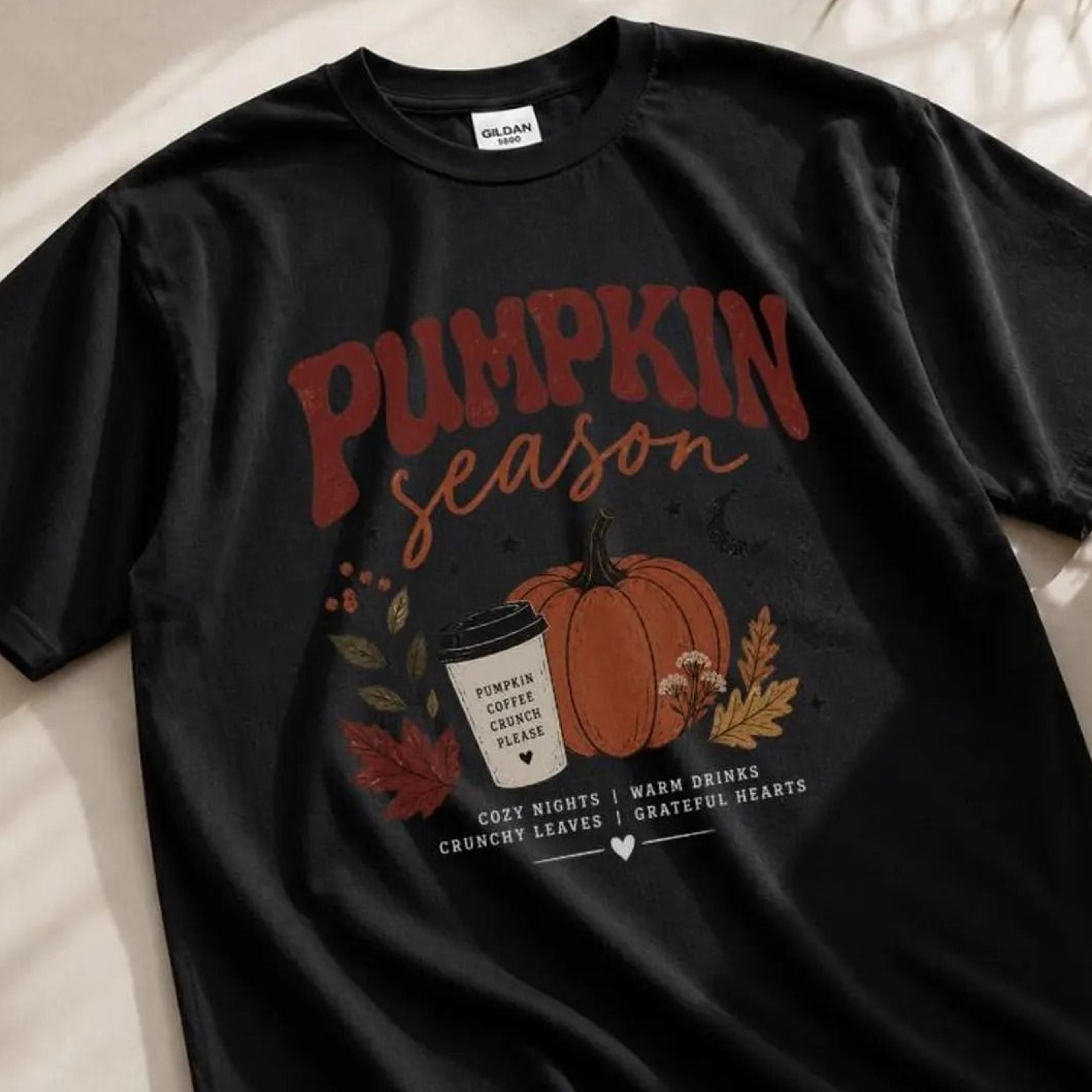 pumpkin season shirt, cozy fall coffee tee, autumn graphic t-shirt, pumpkin spice lover gift, cute thanksgiving shirt