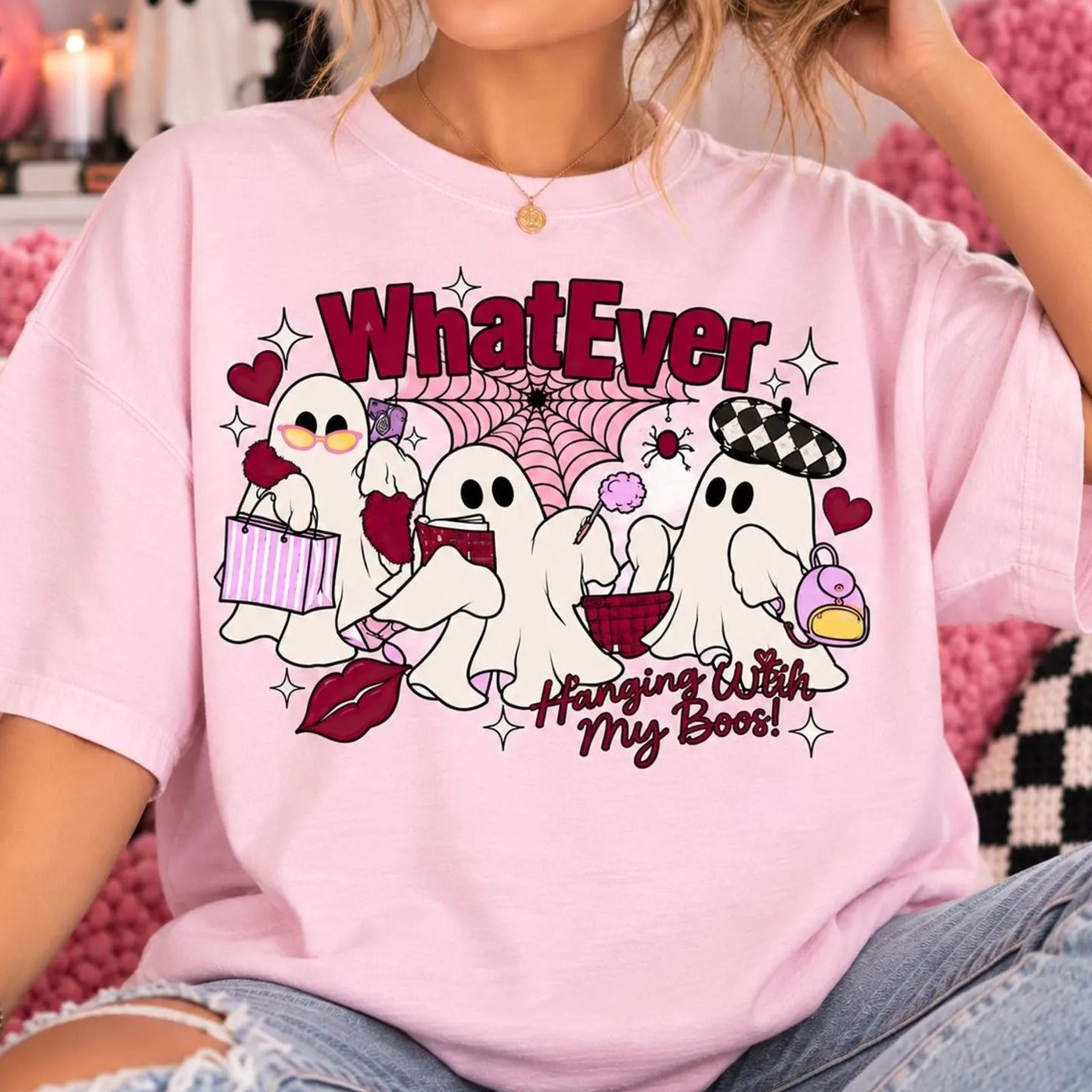 hanging with my boos shirt, cute ghost halloween tee, spooky season t-shirt, girly halloween shirt, pink ghost graphic