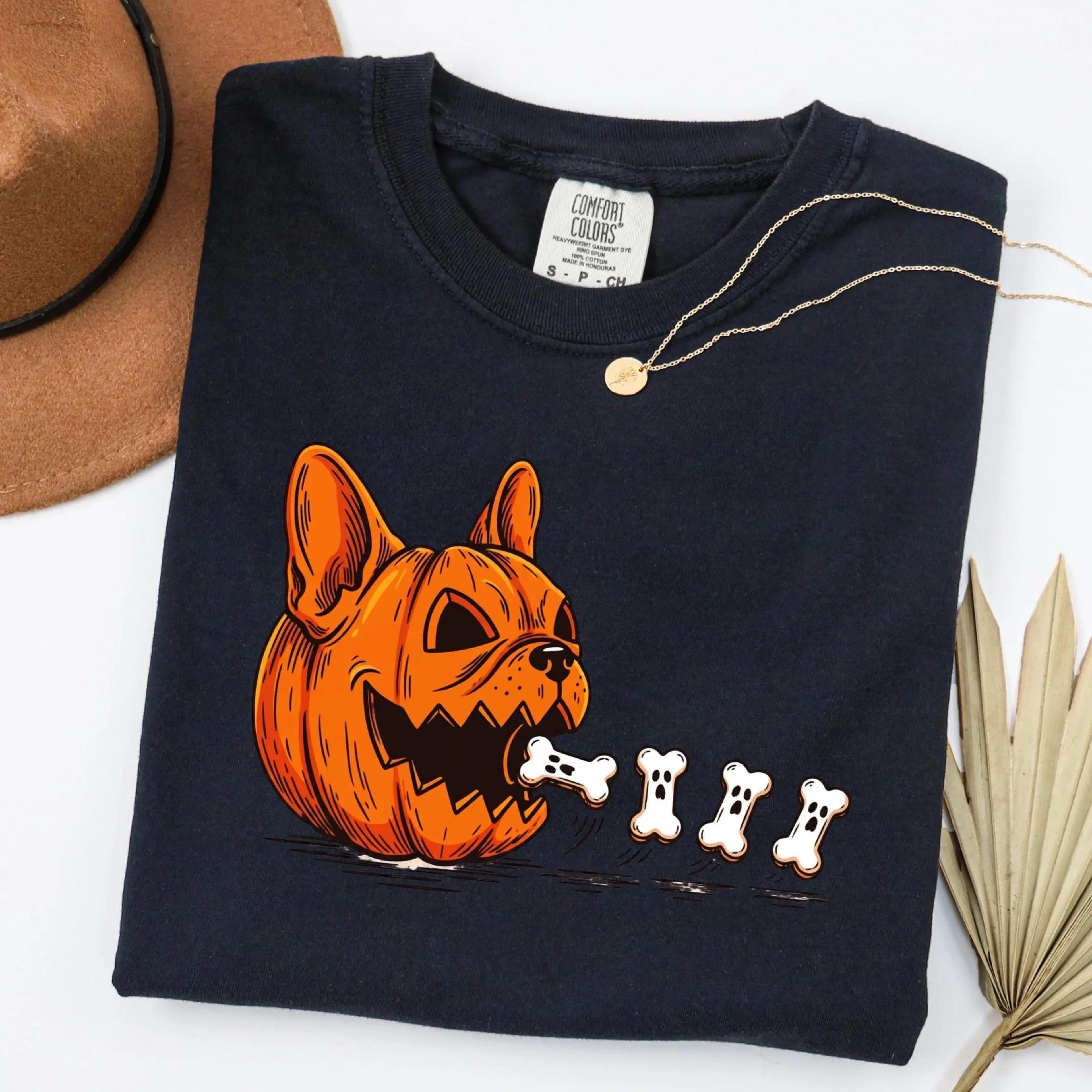 french bulldog halloween pumpkin shirt, spooky dog lover t-shirt, frenchie ghost bones tee, cute halloween pet gift