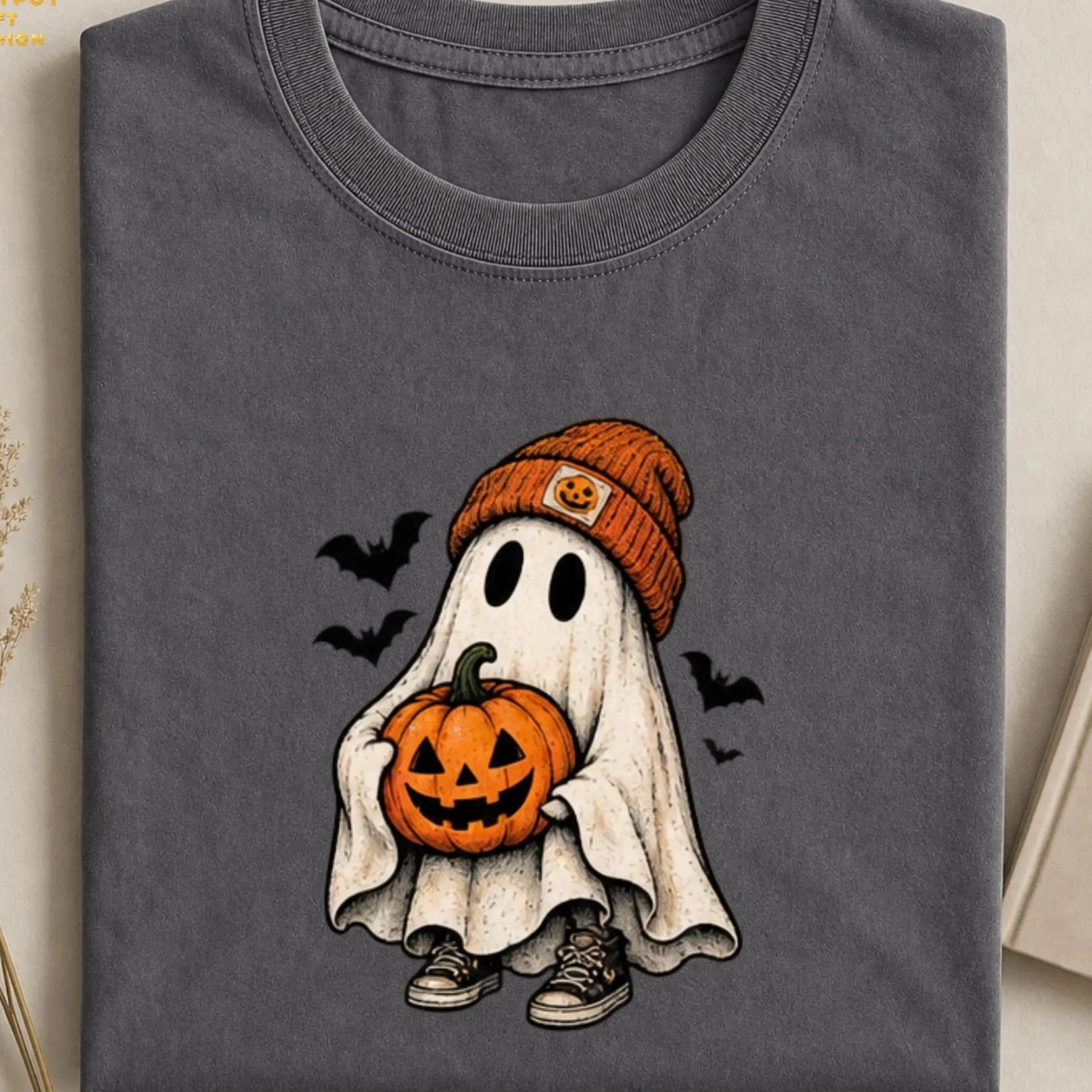 halloween ghost shirt, cute pumpkin ghost tee, retro spooky season shirt, vintage halloween t-shirt