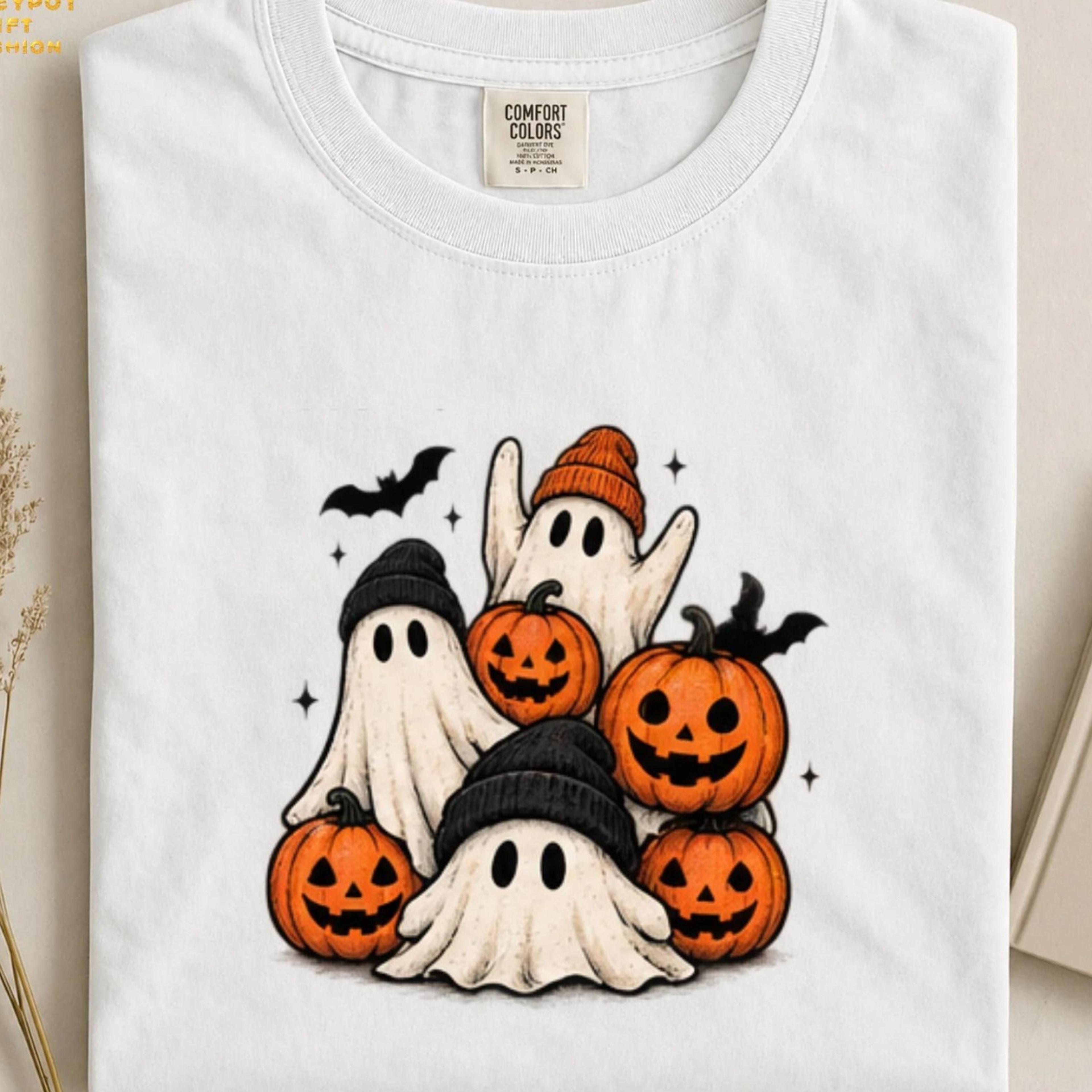 cute ghost halloween shirt, ghost pumpkin tee, spooky season shirt, retro halloween