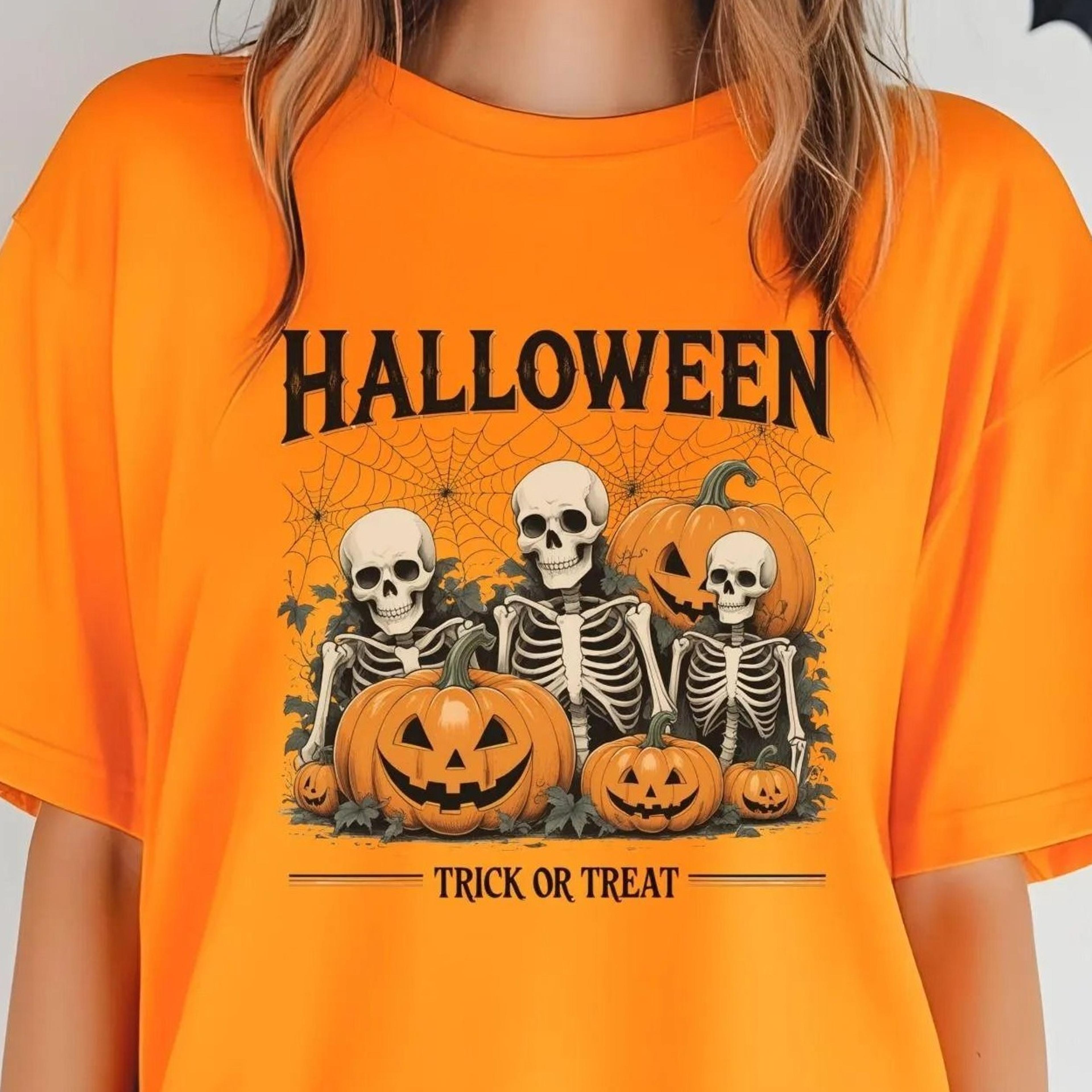 retro halloween shirt, cute ghost shirt, skeleton and pumpkin shirt, autumn shirt, men's gift, family shirt, skull
