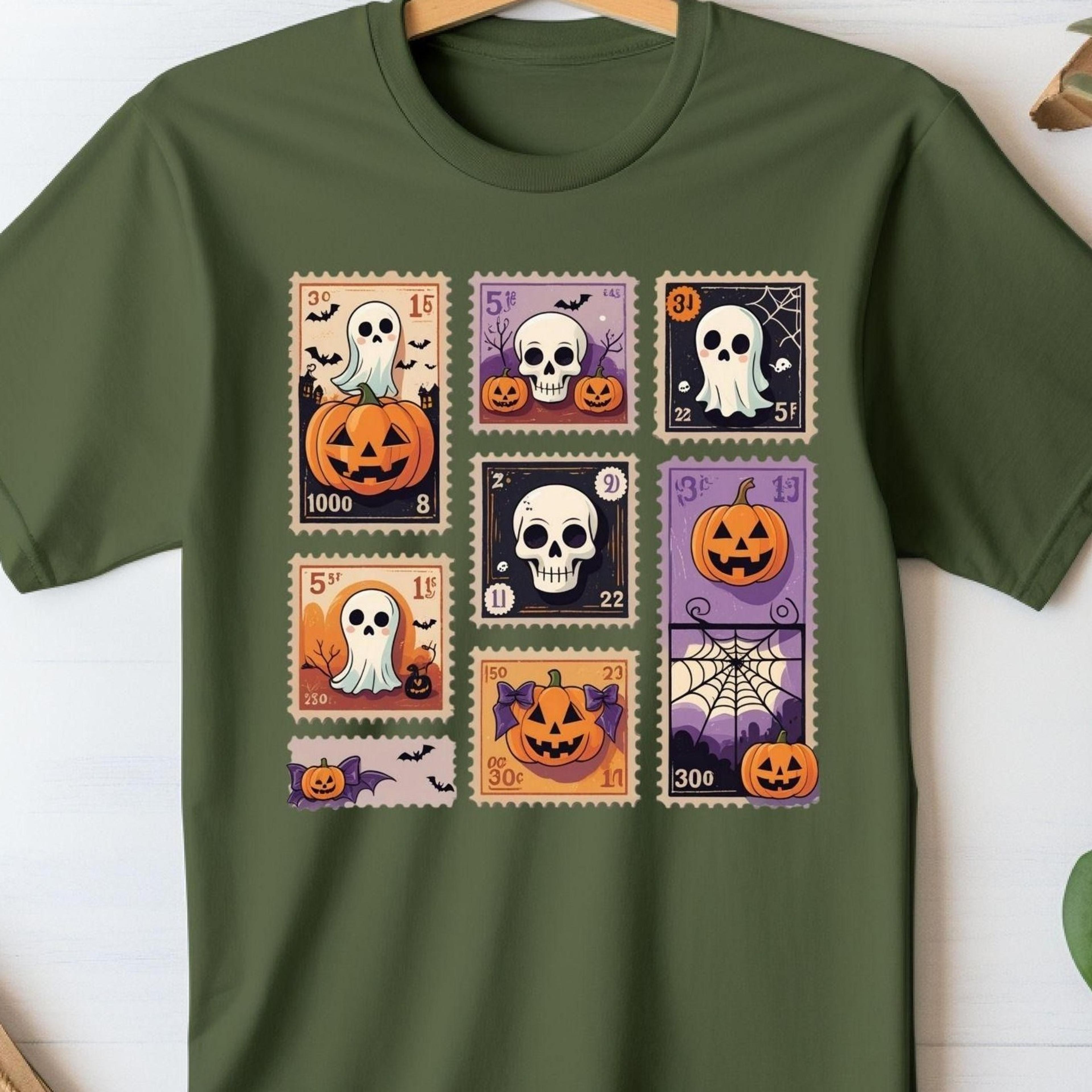retro stamp shirt, cute ghost shirt, halloween shirt, cute autumn shirt, gift for women, family shirt, skull, coquette