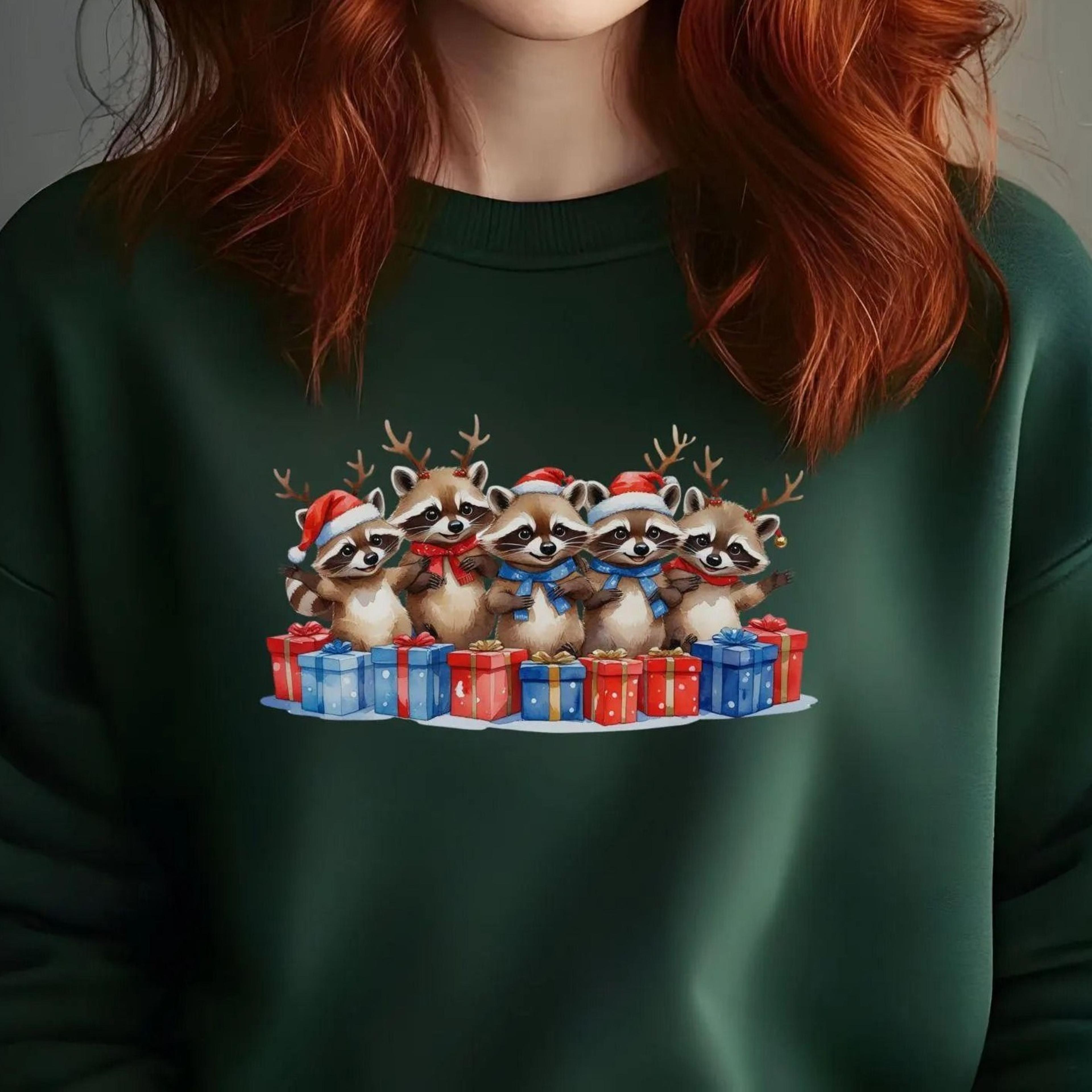 raccoon sweatshirt, cute bear christmas shirt, raccoon fan, women's christmas shirt, raccoon shirt, best friends shirt