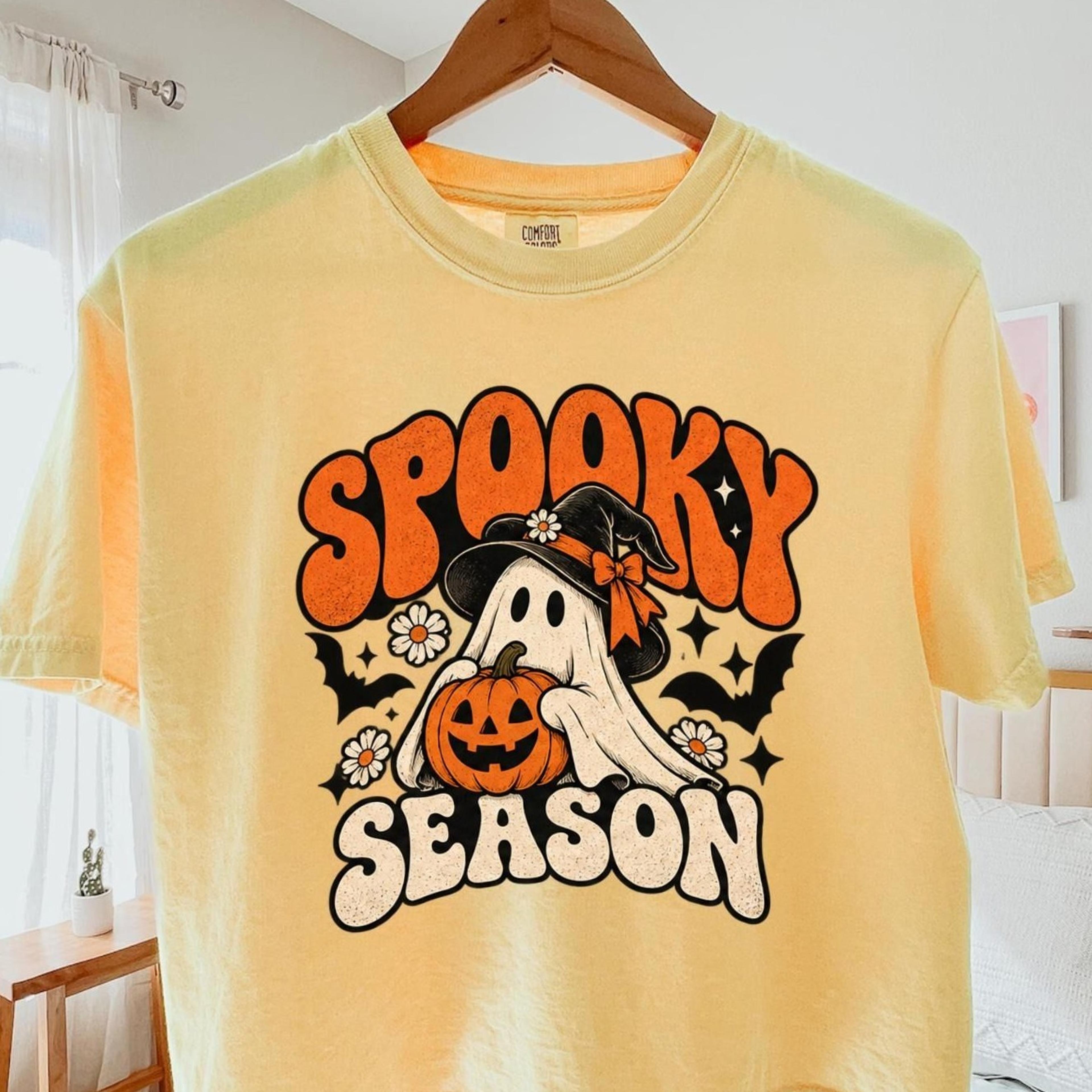 spooky season ghost boxy tee, halloween shirt, retro ghost pumpkin tee, witchy halloween