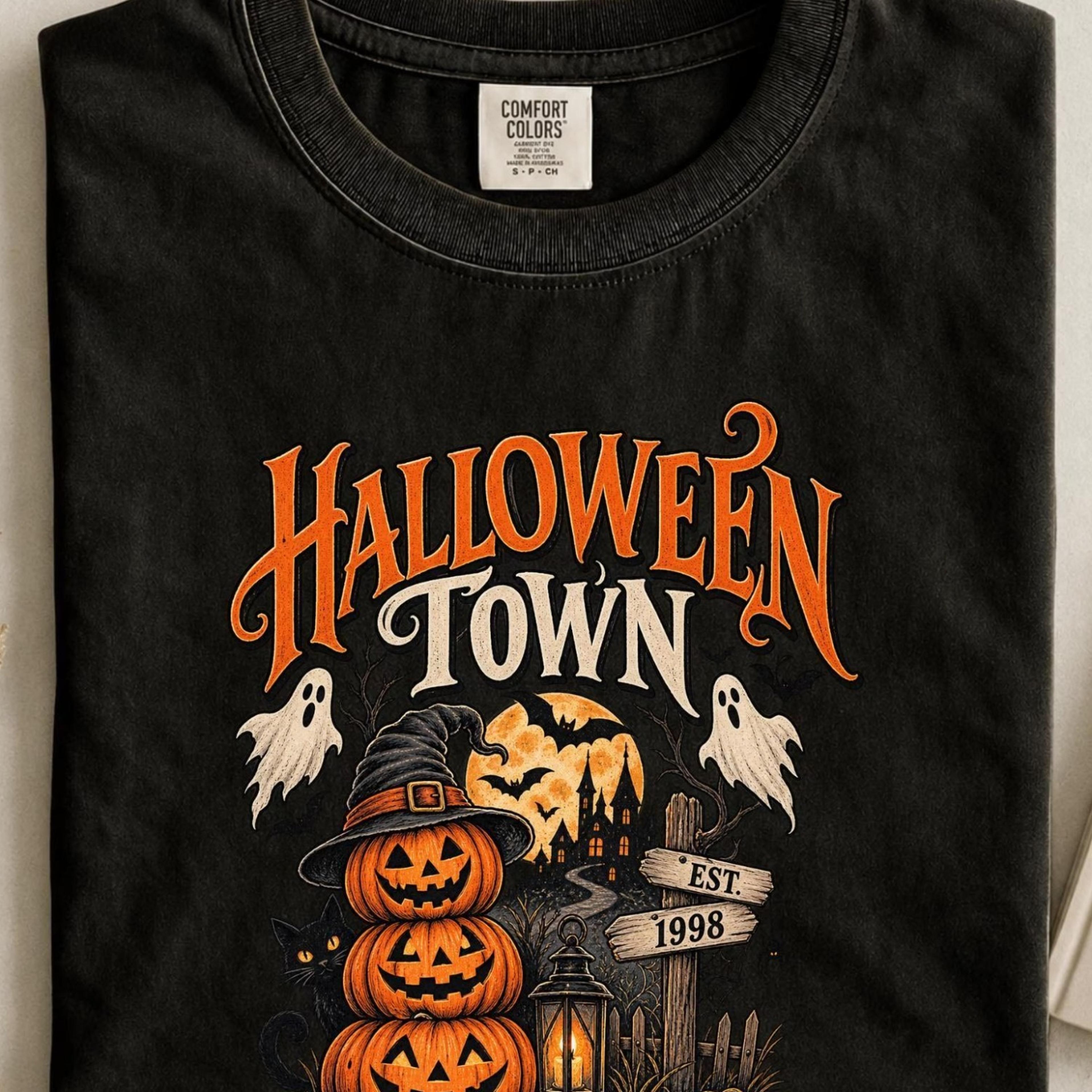 halloween town shirt, vintage halloween pumpkin tee