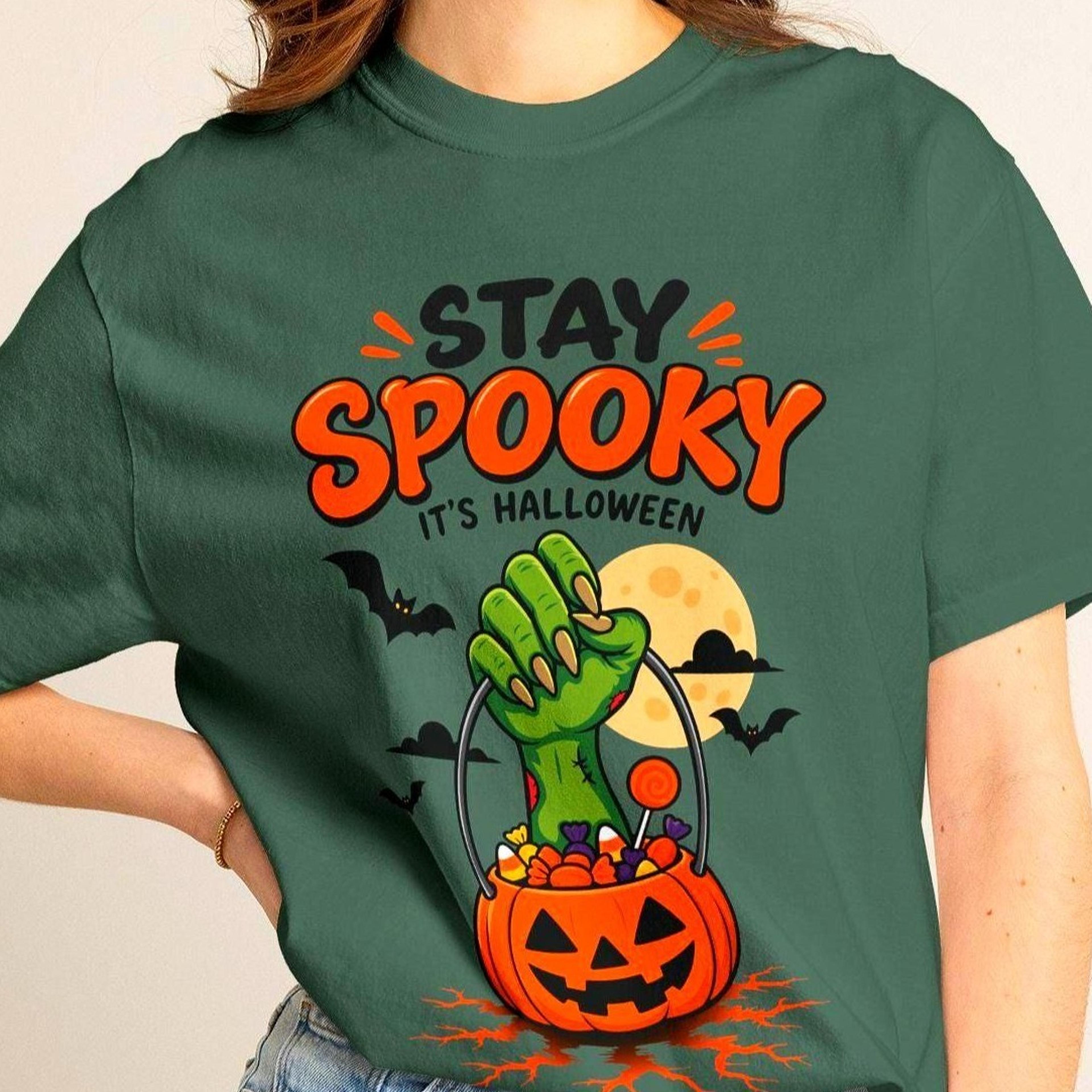 zombie hand pumpkin halloween shirt, spooky retro graphic tee (unisex)