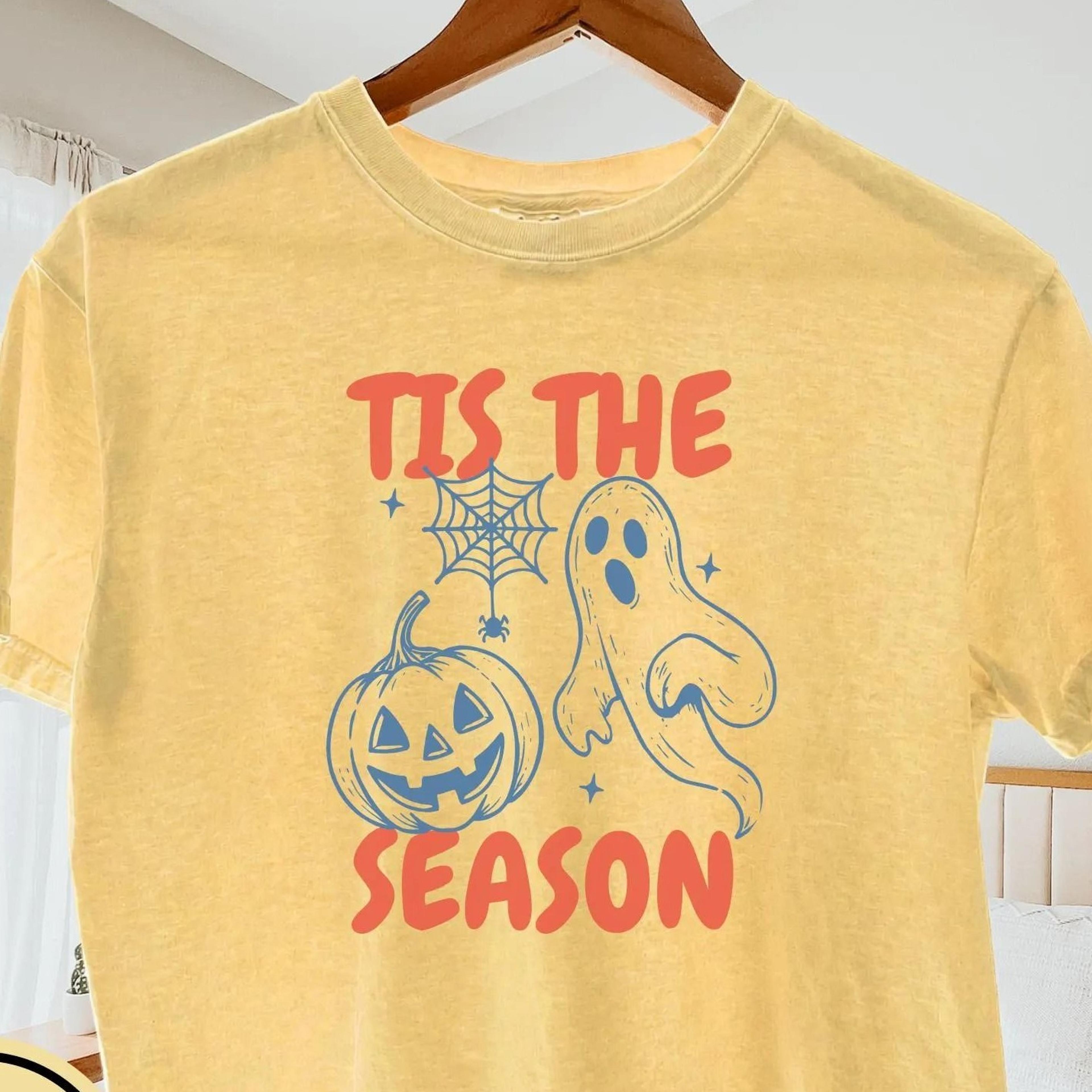vintage halloween shirt, scary movie halloween shirt, retro 'tis the season skeleton pumpkin ghost