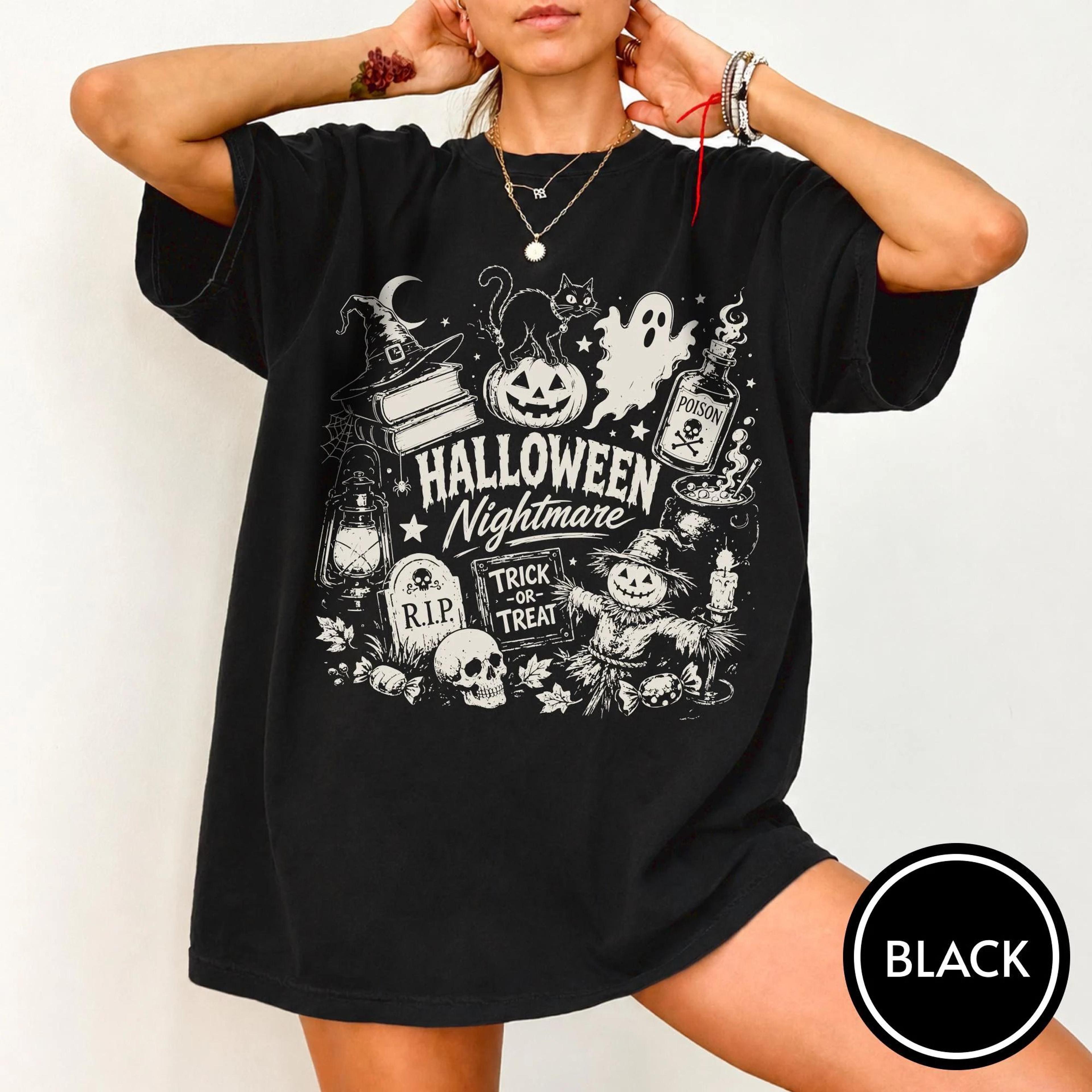 halloween nightmare shirt, vintage horror collage tee, retro spooky graphic shirt, trick or treat halloween t-shirt