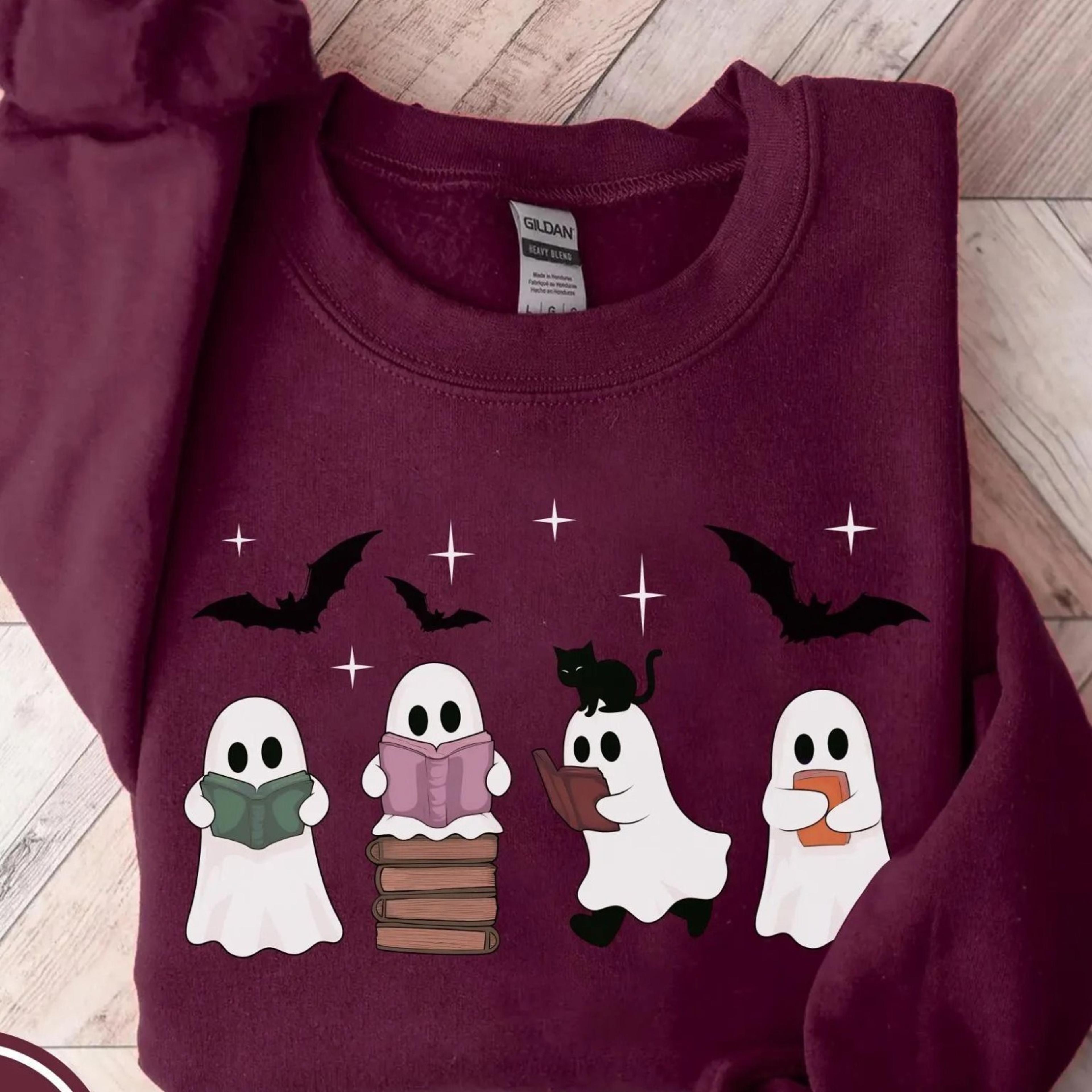 reader ghosts shirt, spooky librarian halloween shirt, reading tee book lover gift, retro ghost reading sweatshirt