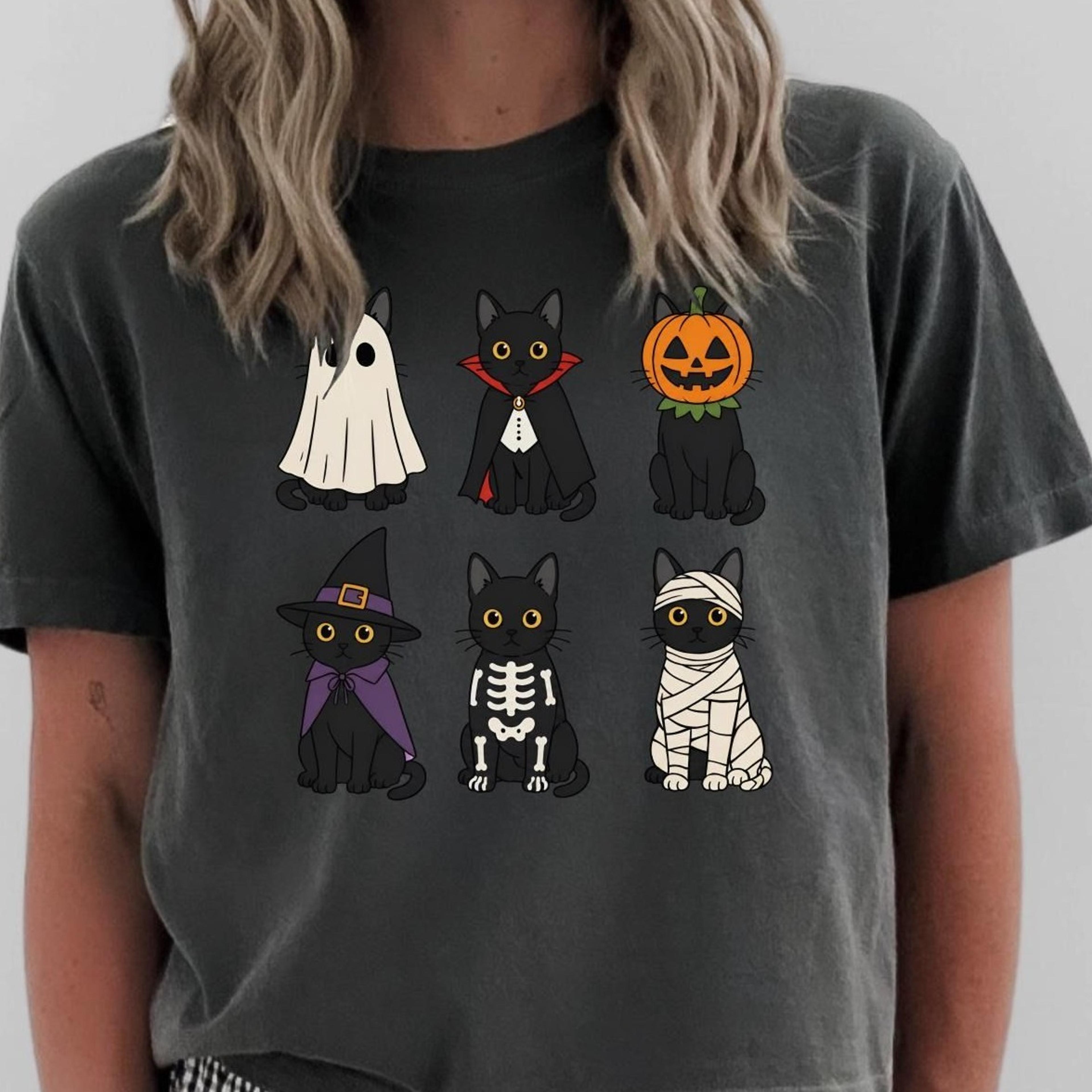 halloween cats shirt and sweatshirt, black cat, cute ghost pumpkin cat shirt, cute spooky costume design,