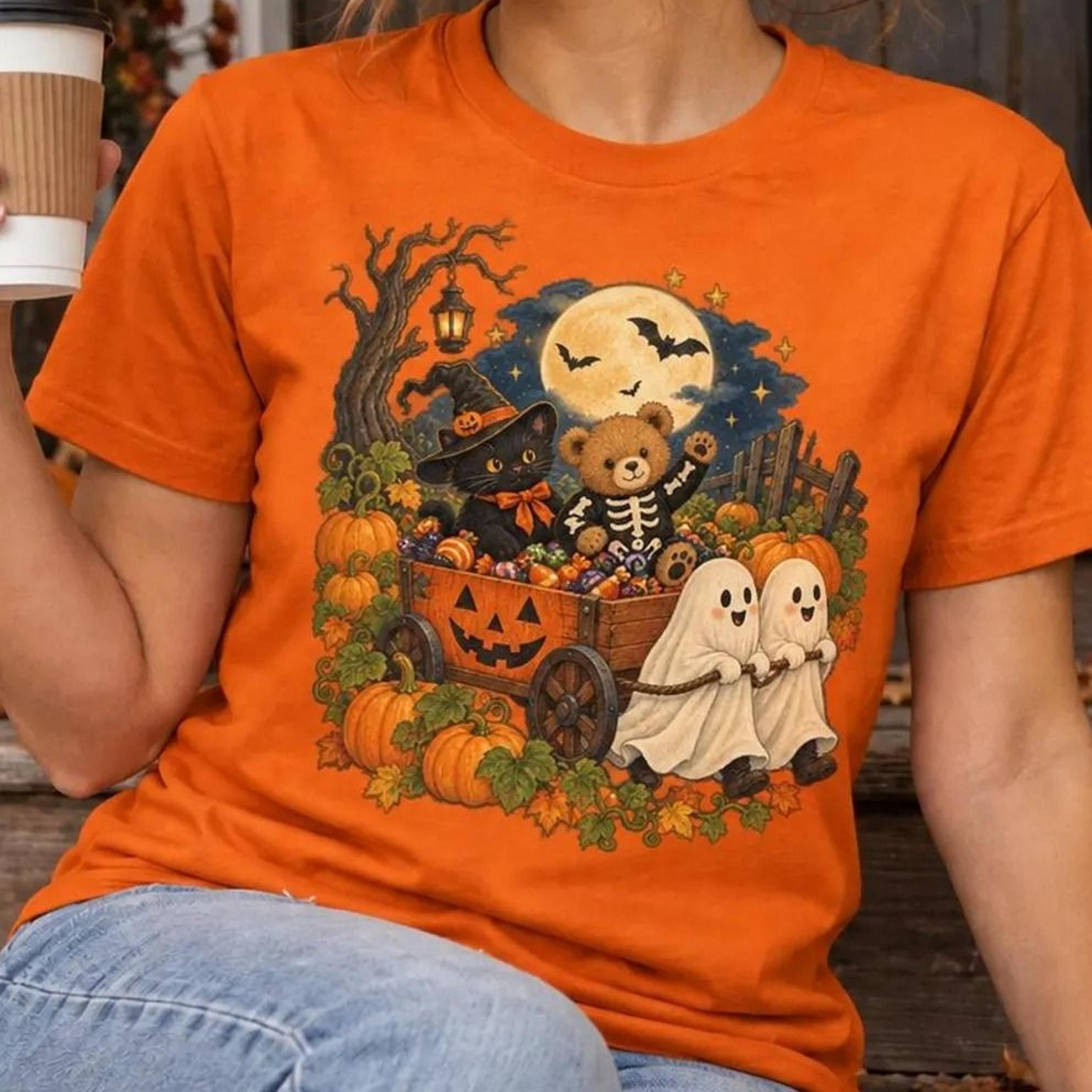 90s bears halloween t-shirt, retro horror style, witchy vibes, fall graphic top, bears halloween tee