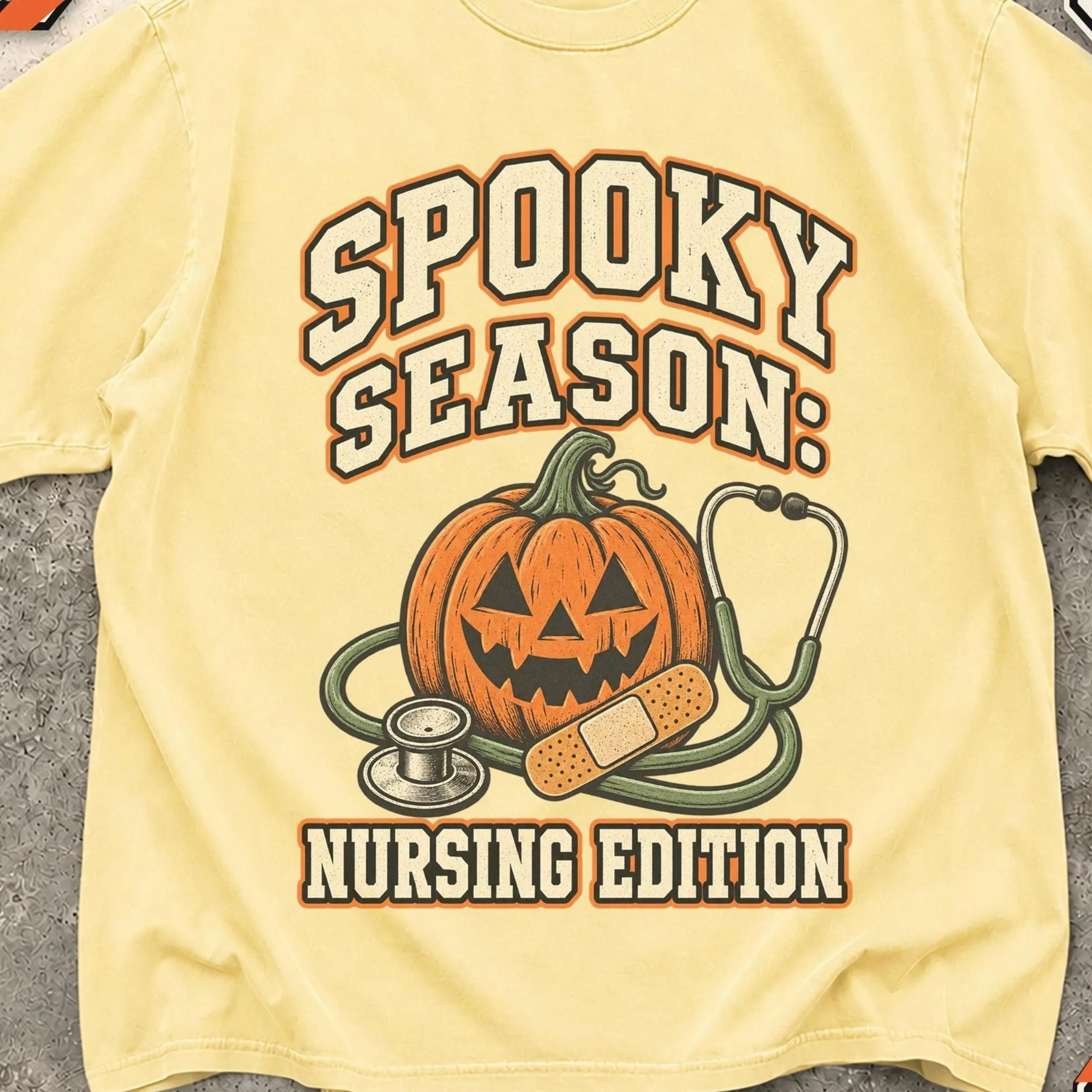halloween nurse t-shirt, spooky ghost, halloween gift, nursing apparel, medical crewneck, retro style, pumpkin graphic