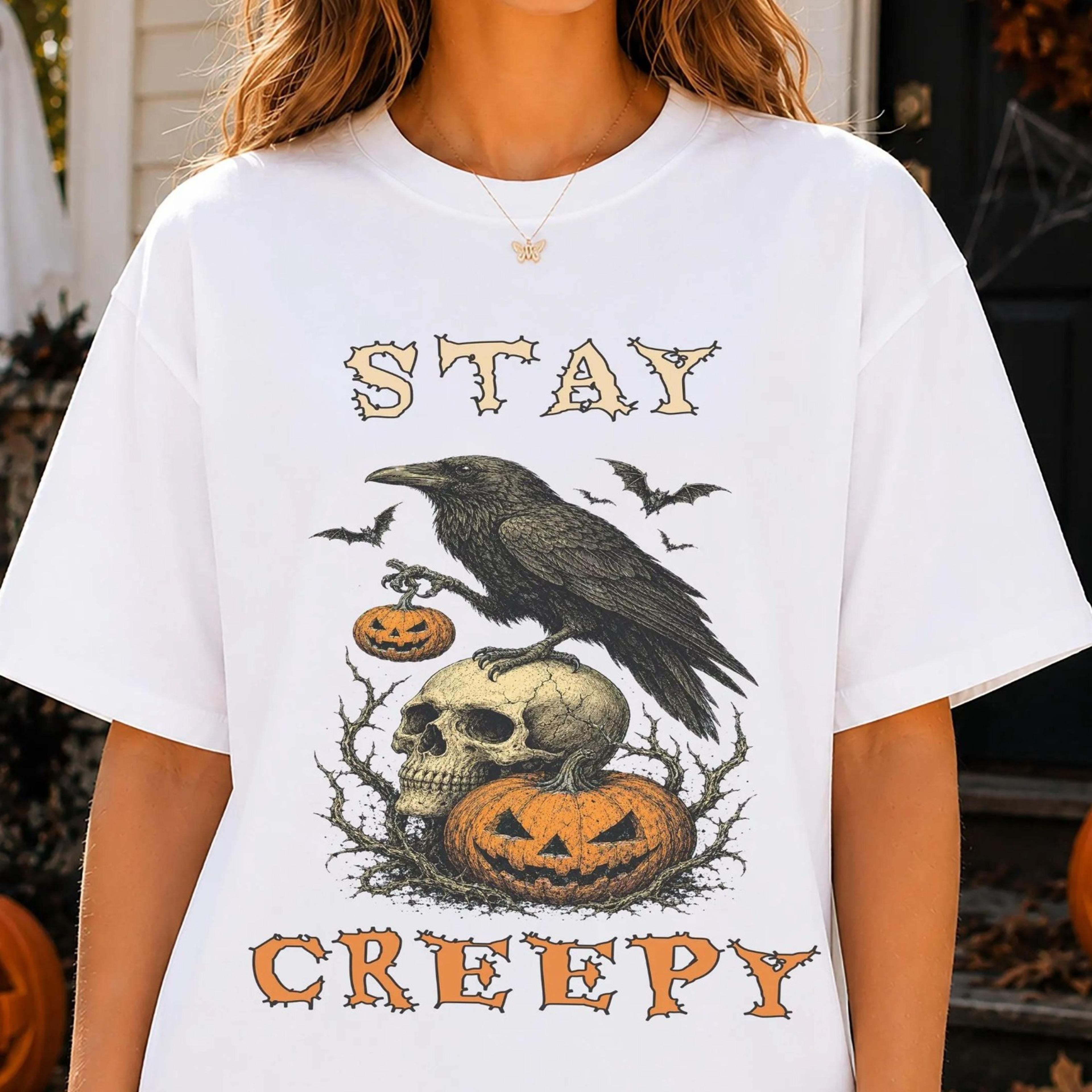 stay creepy tshirt, stay creepy, vintage tee, skeleton shirt, creepy cute, halloween shirt, fall graphic tee, spooky sea
