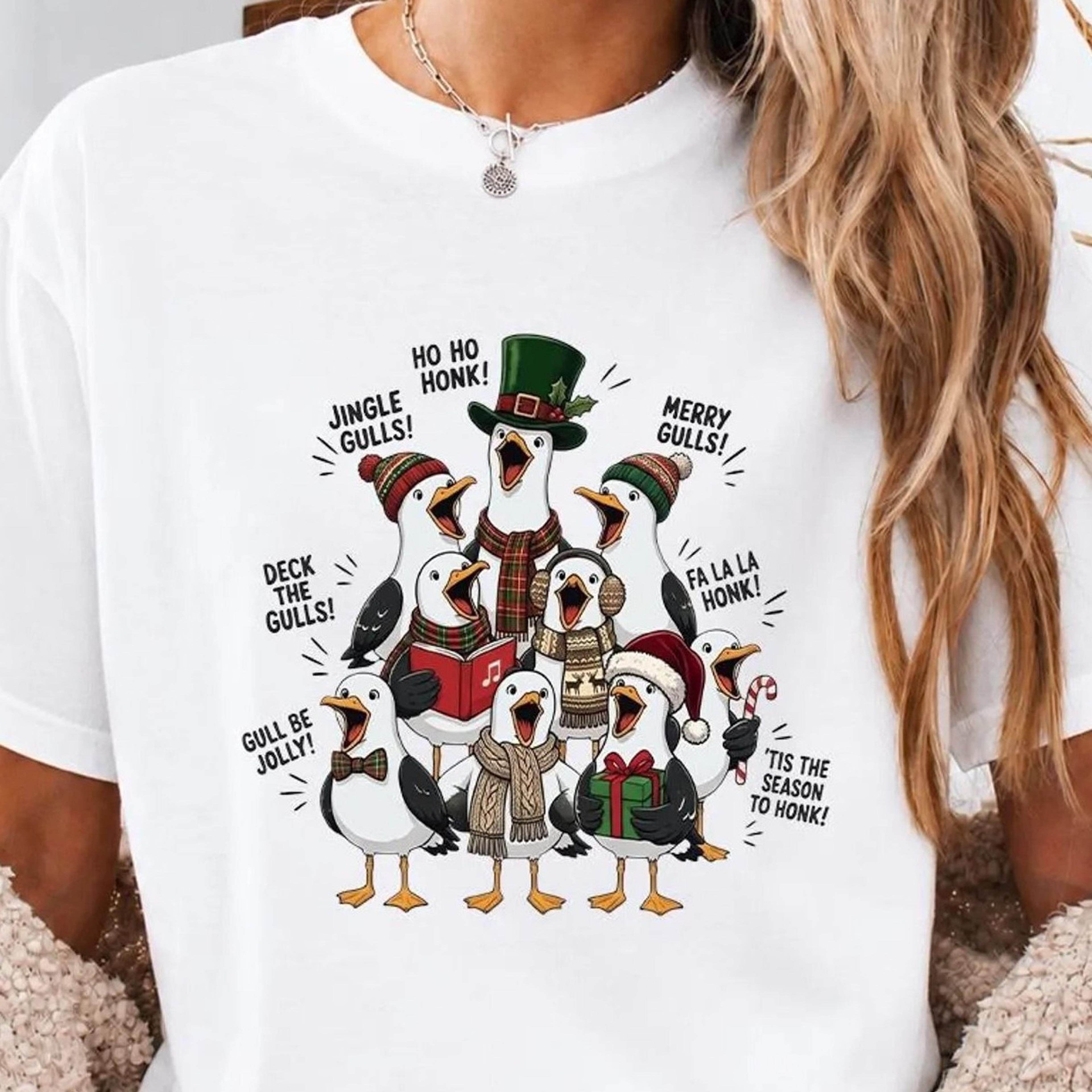 funny seagull christmas sweatshirt, christmas seagull tee, jingle gulls holiday , coastal christmas shirt