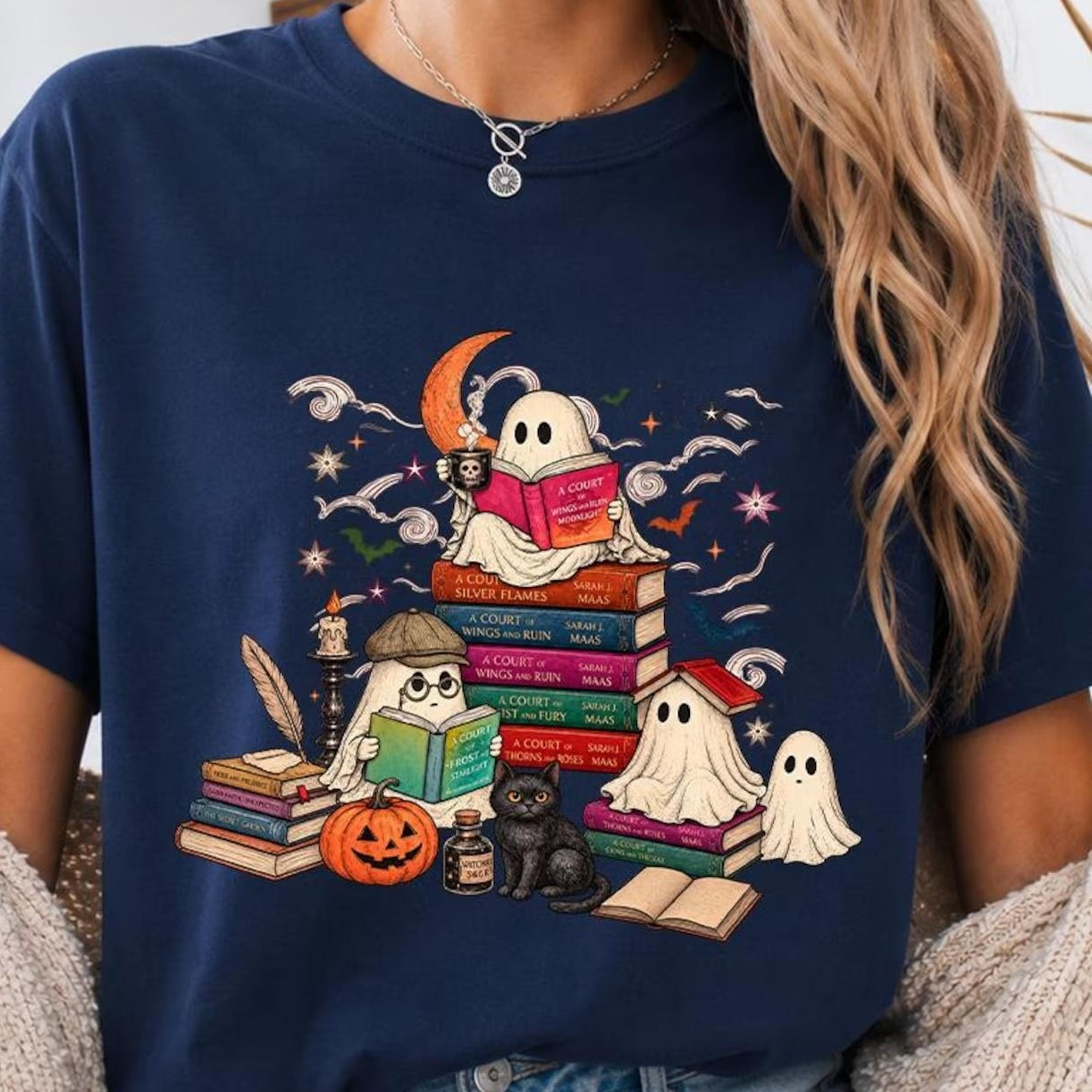 acotar ghost reader shirt, spooky bookish halloween tee, fantasy romance books t shirt, halloween acotar shirt