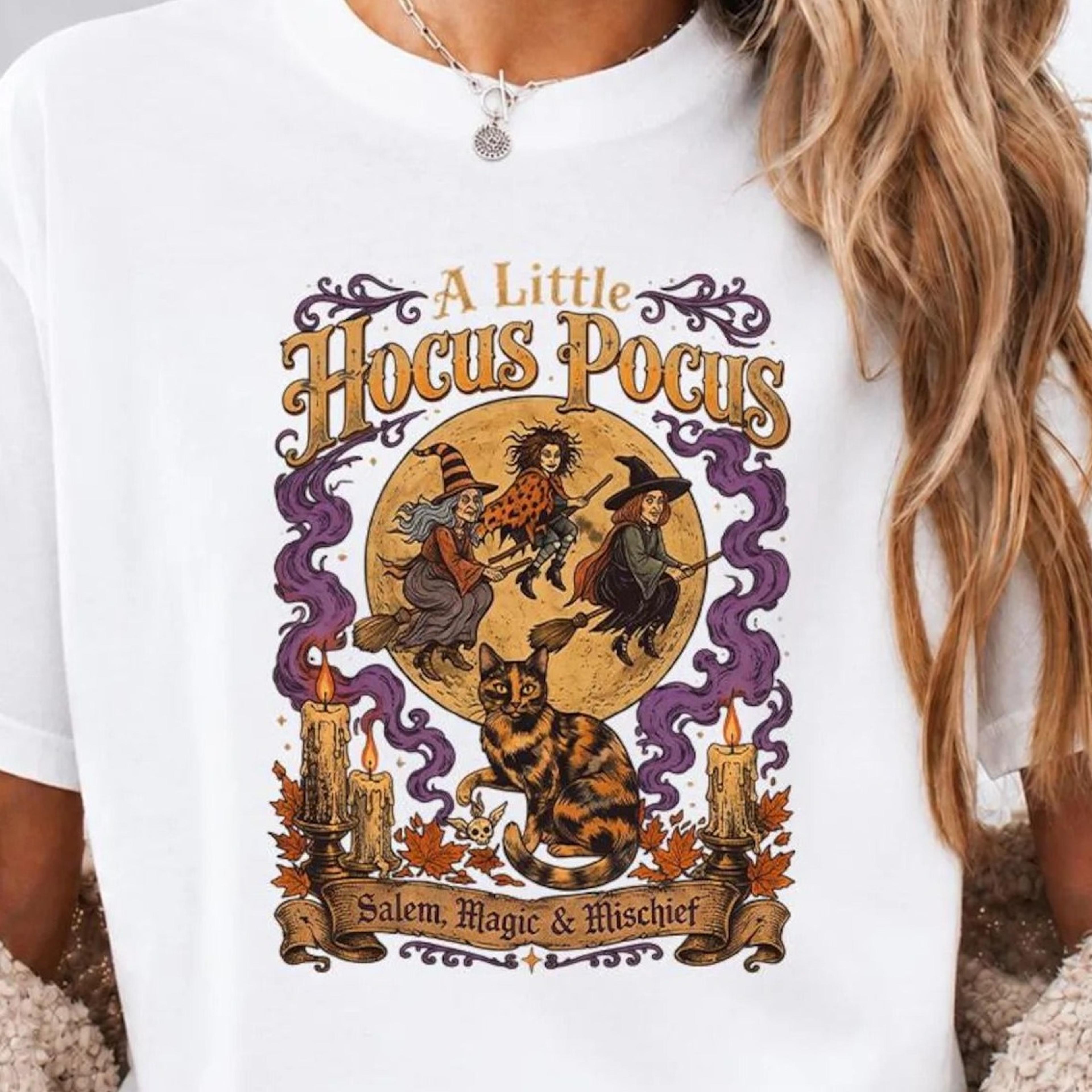 halloween hocus pocus vintage t-shirt, salem magic and mischief tee, sanderson sisters halloween , black cat spooky