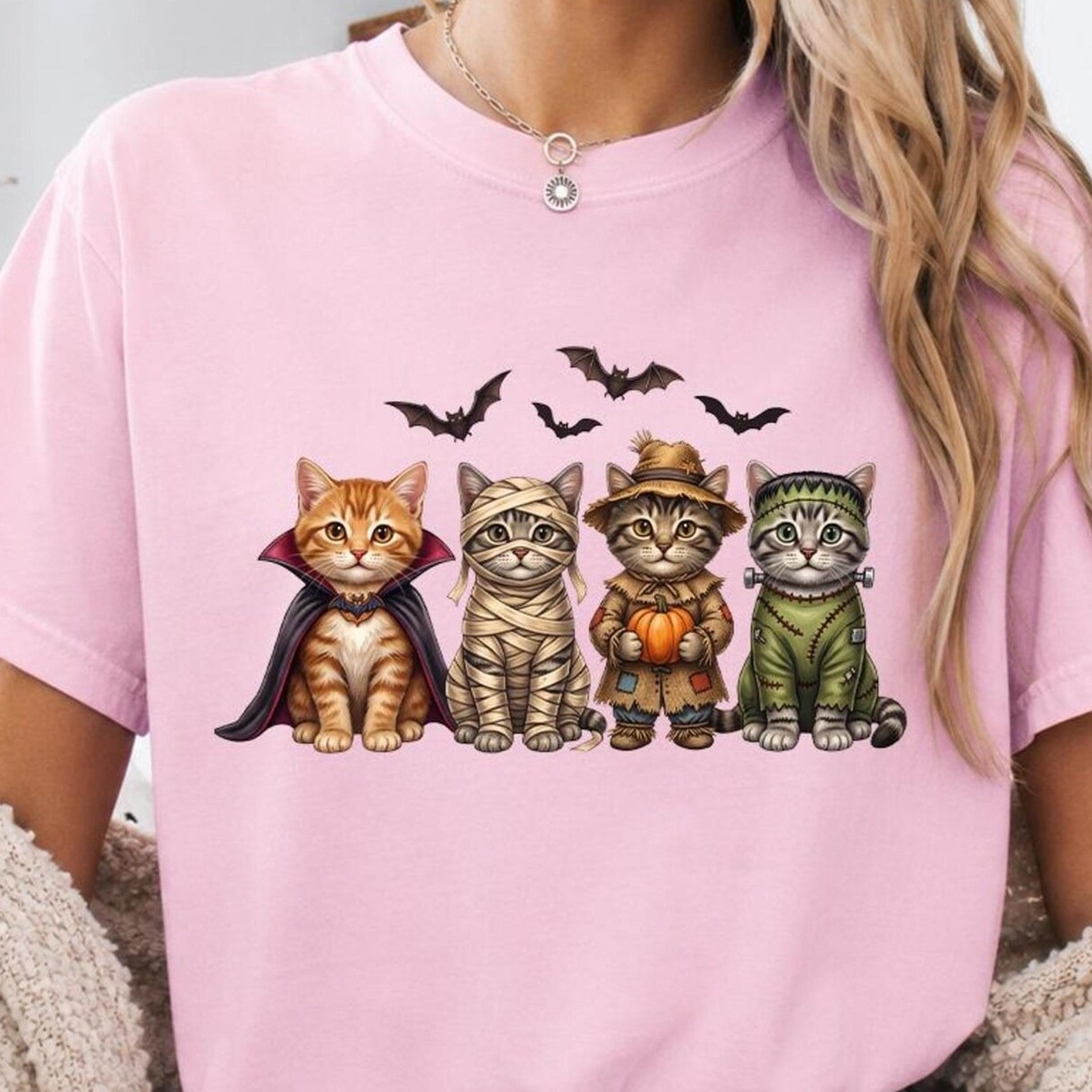 halloween cat shirt, cute kitten tee, vintage halloween cat lover shirt, trick or treat