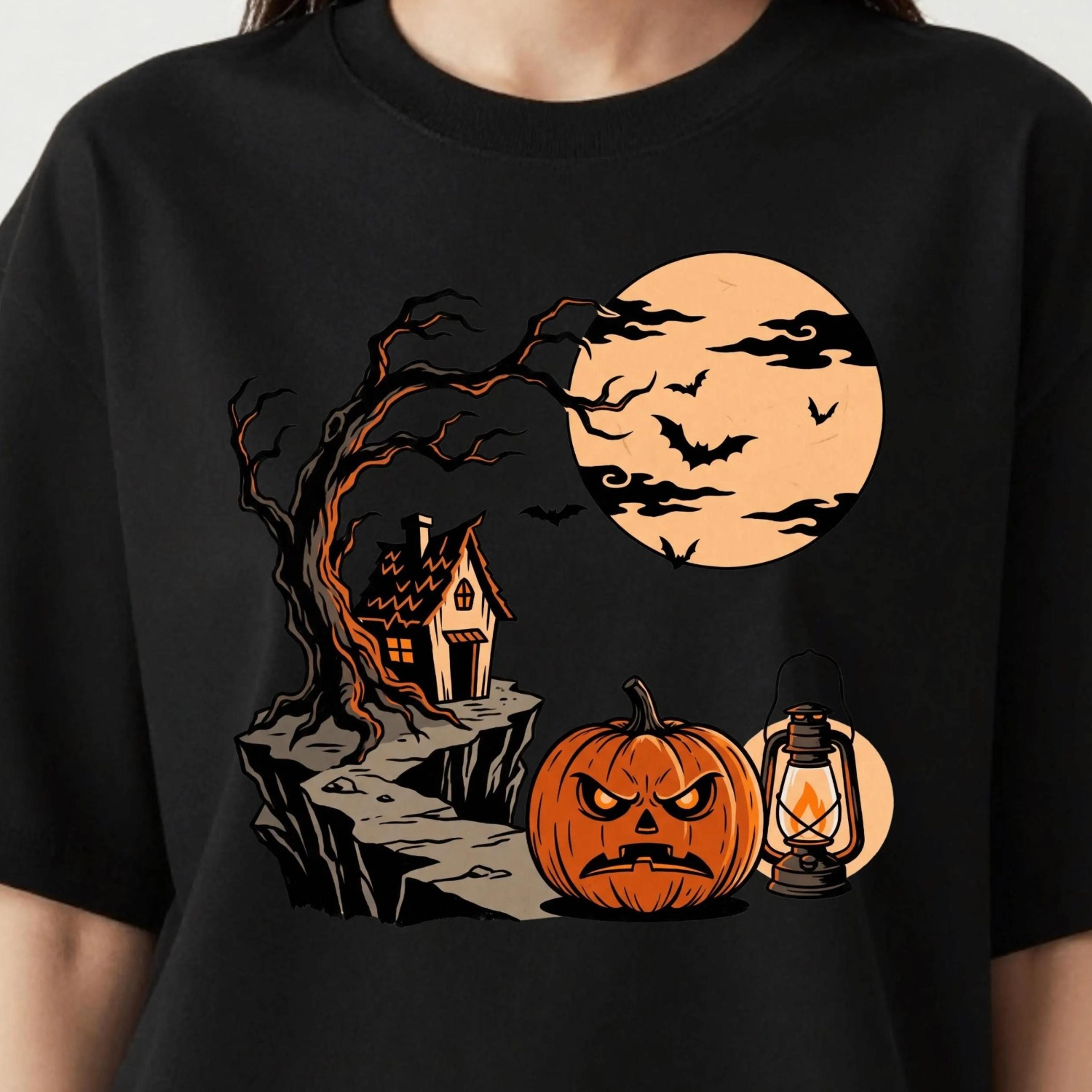 jack o lantern halloween shirt, spooky pumpkin t-shirt, full moon halloween tee, halloween gift for him her
